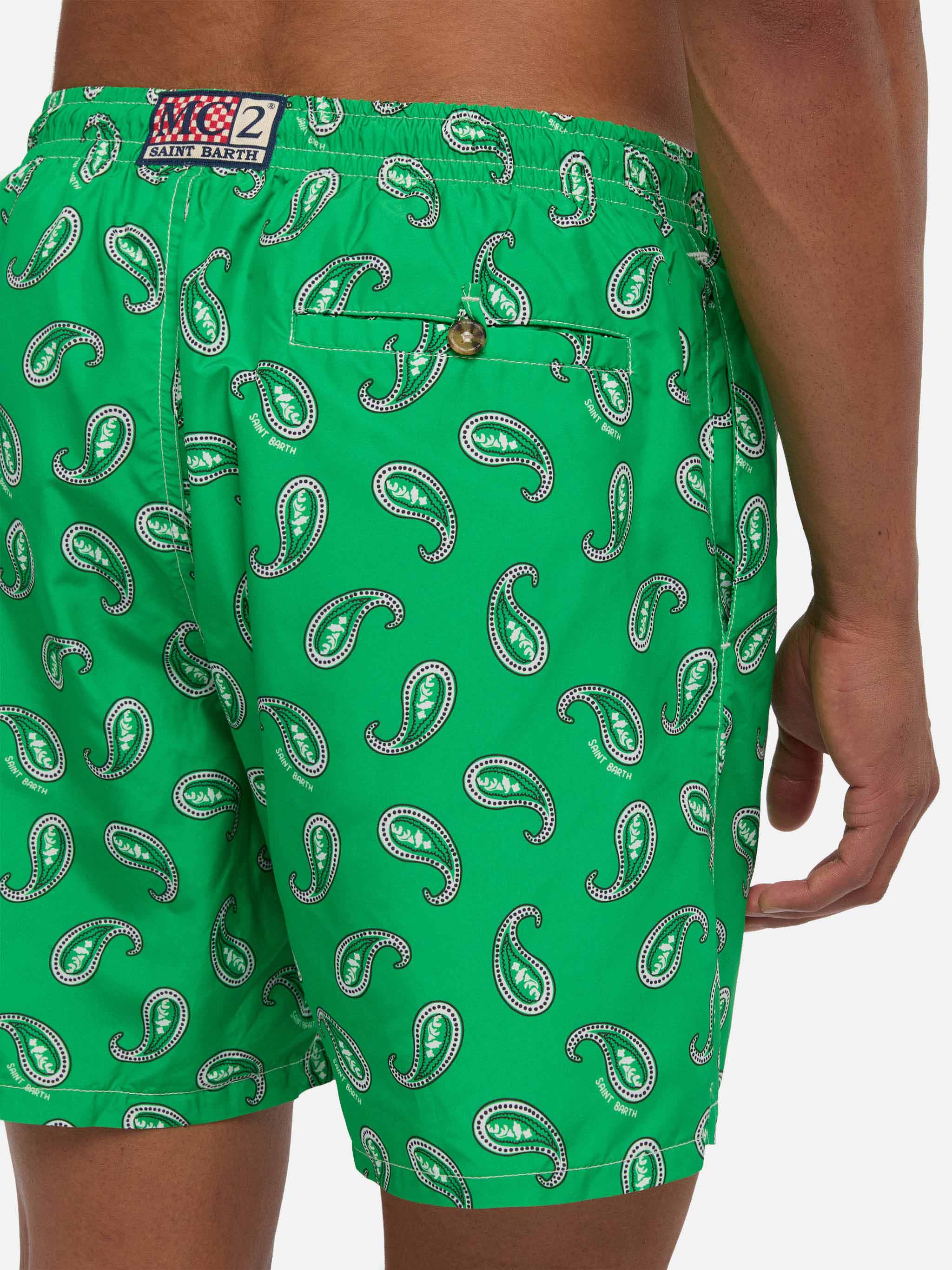 Man Swim Shorts With Paisley Print Green Swimshort