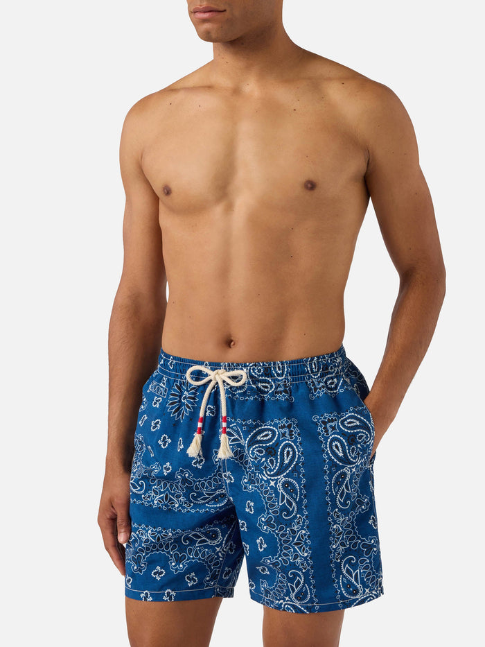 Caprese Swim Shorts With Navy Blue Bandana Print Swimshort