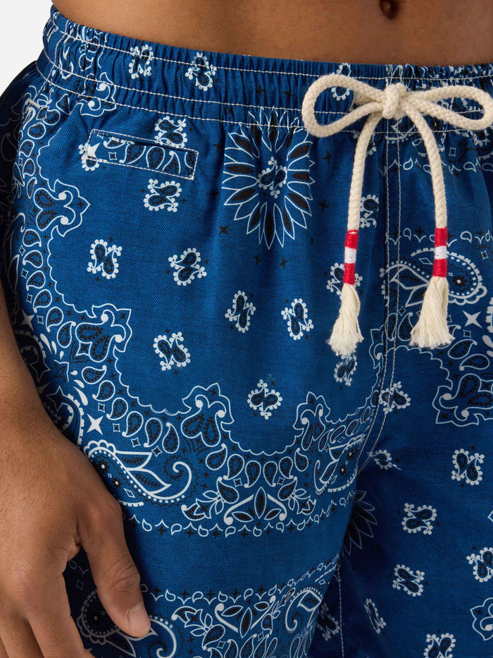 Caprese Swim Shorts With Navy Blue Bandana Print Swimshort