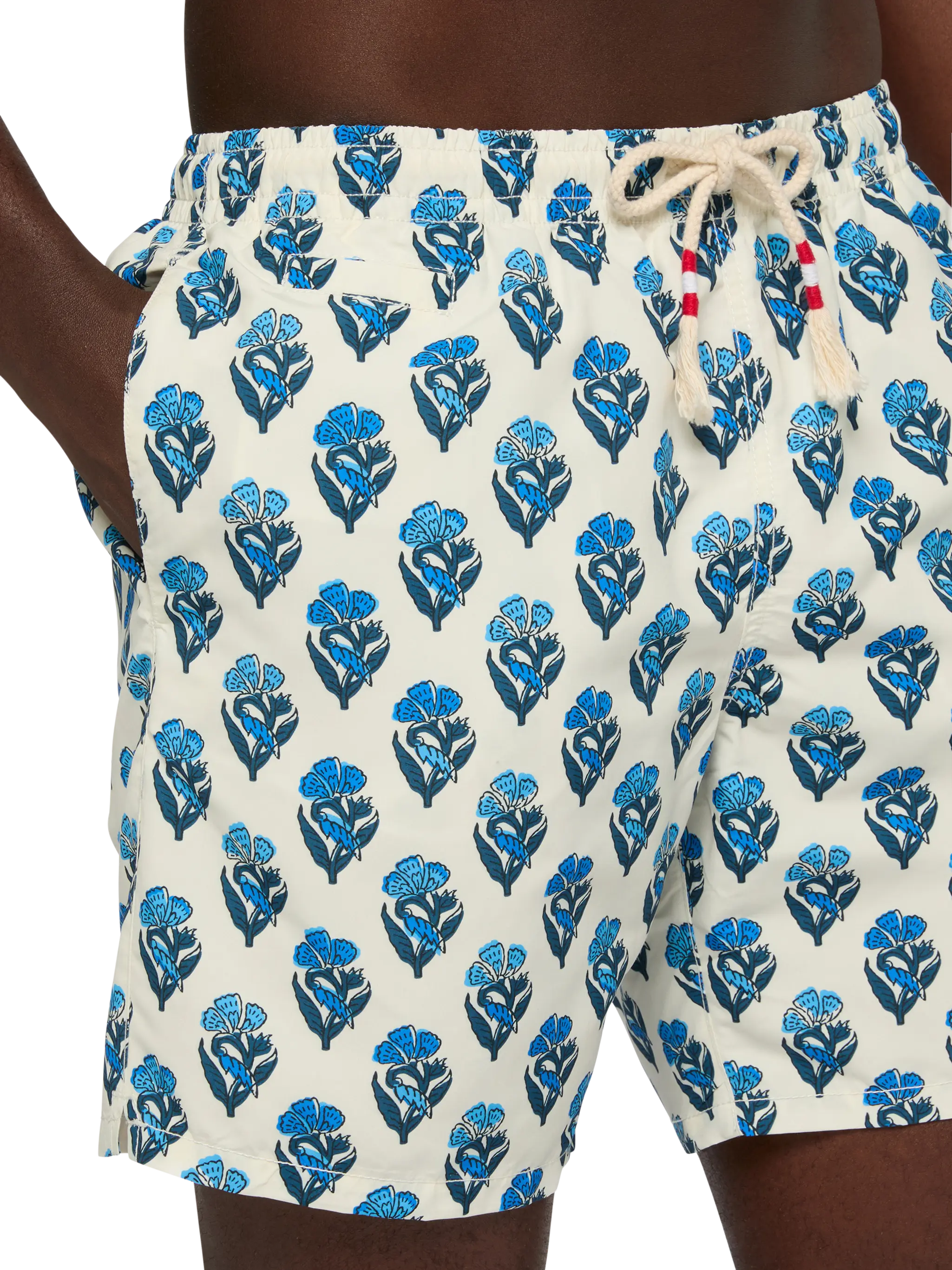 Mid-Length Swim-Shorts Caprese With Flower Print White Swimshort