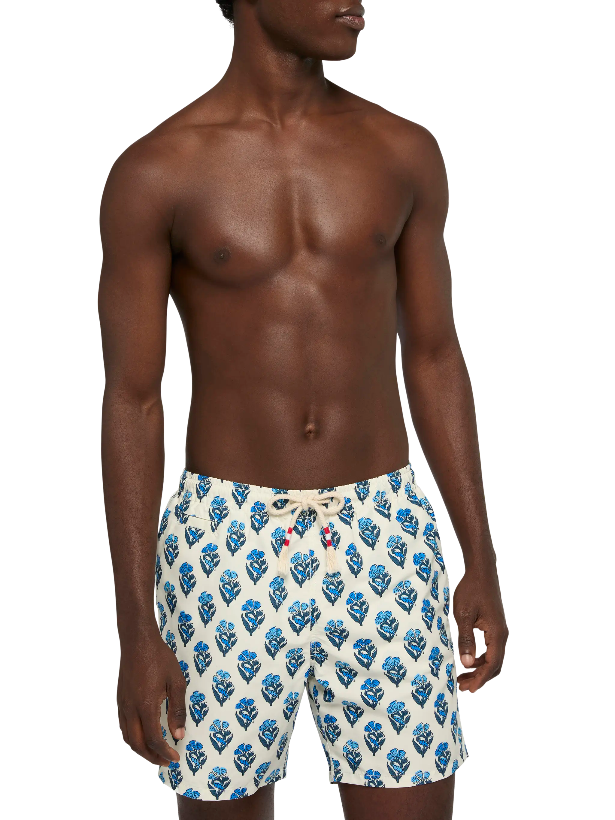 Mid-Length Swim-Shorts Caprese With Flower Print White Swimshort