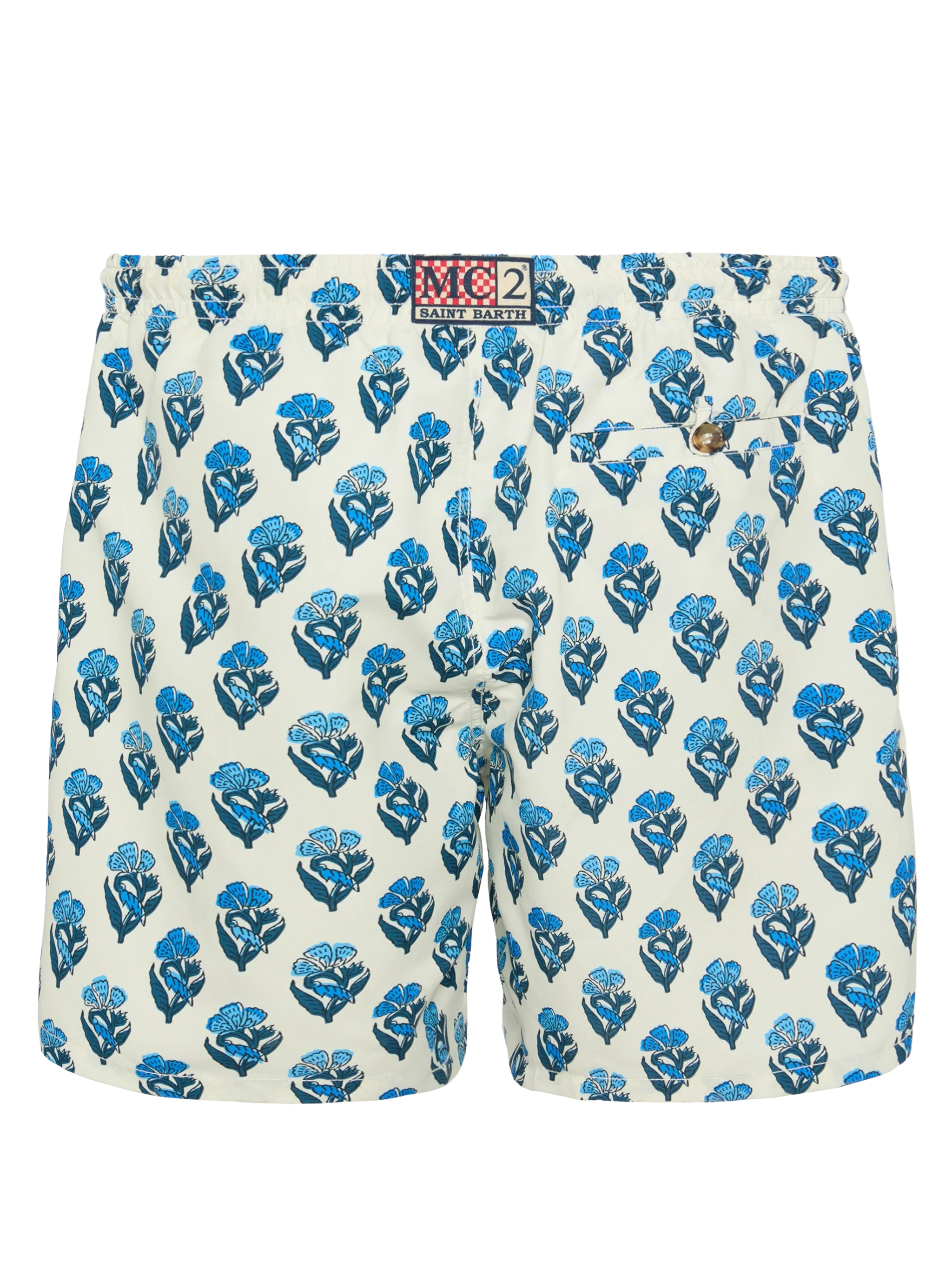 Mid-Length Swim-Shorts Caprese With Flower Print White Swimshort