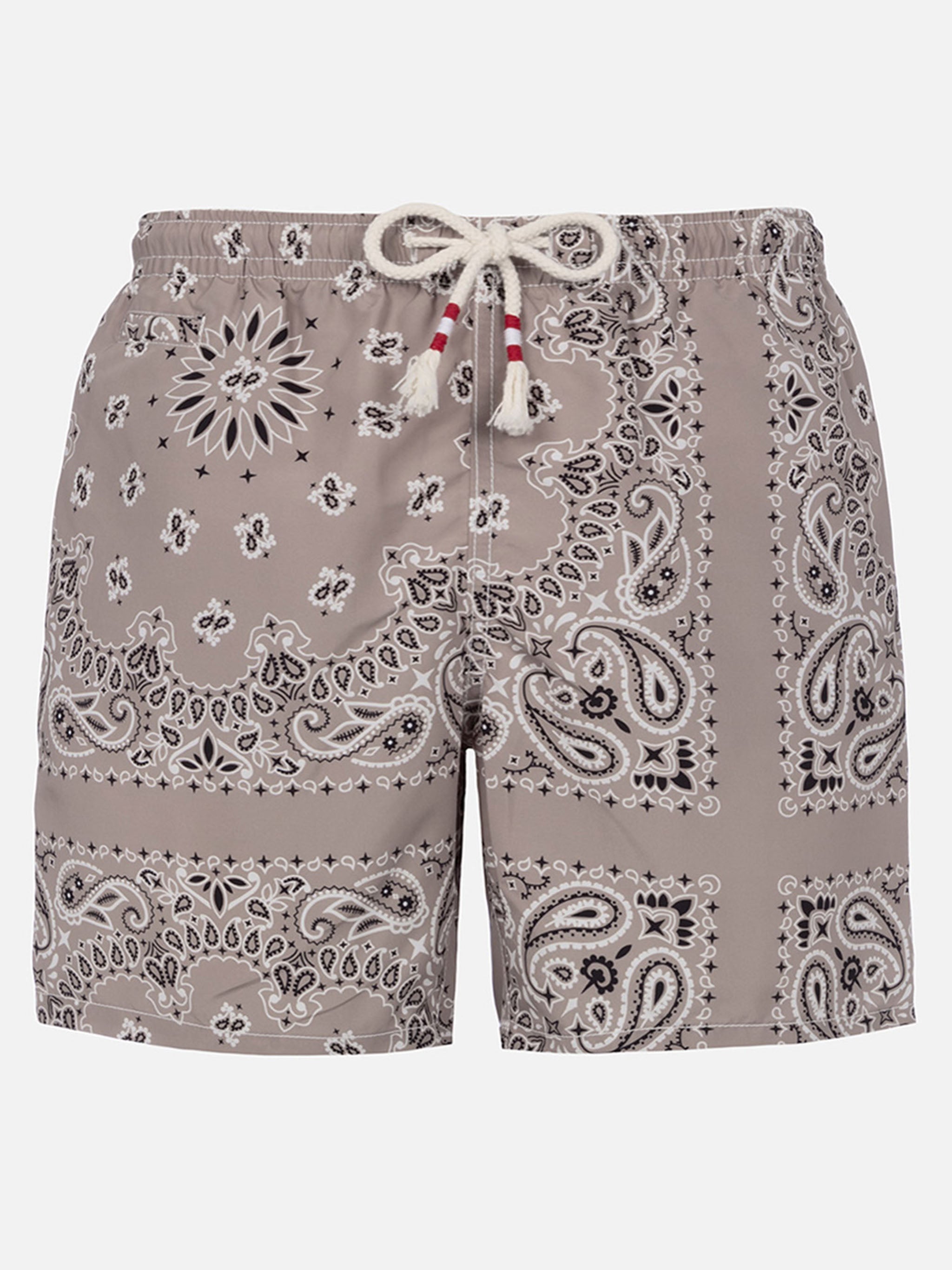 Mid-Length Swim-Shorts Caprese With Beige Bandanna Print Brown Swimshort