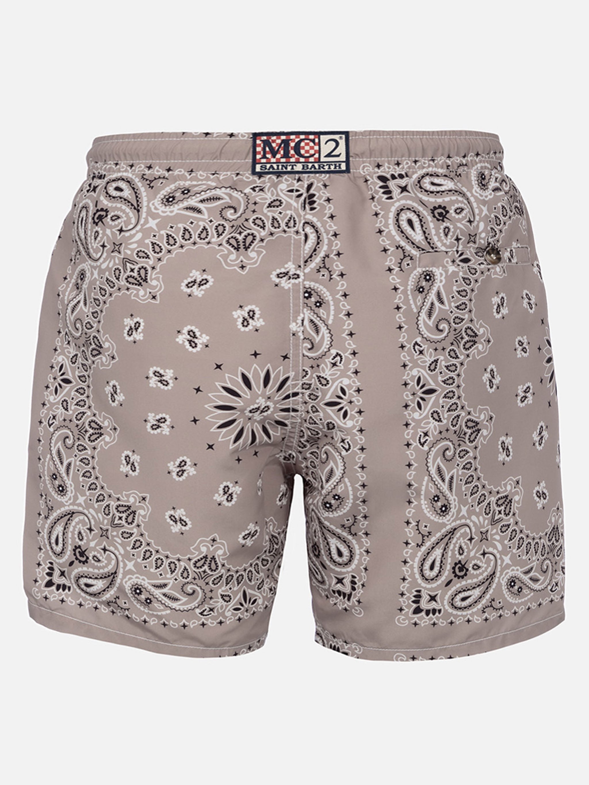 Mid-Length Swim-Shorts Caprese With Beige Bandanna Print Brown Swimshort