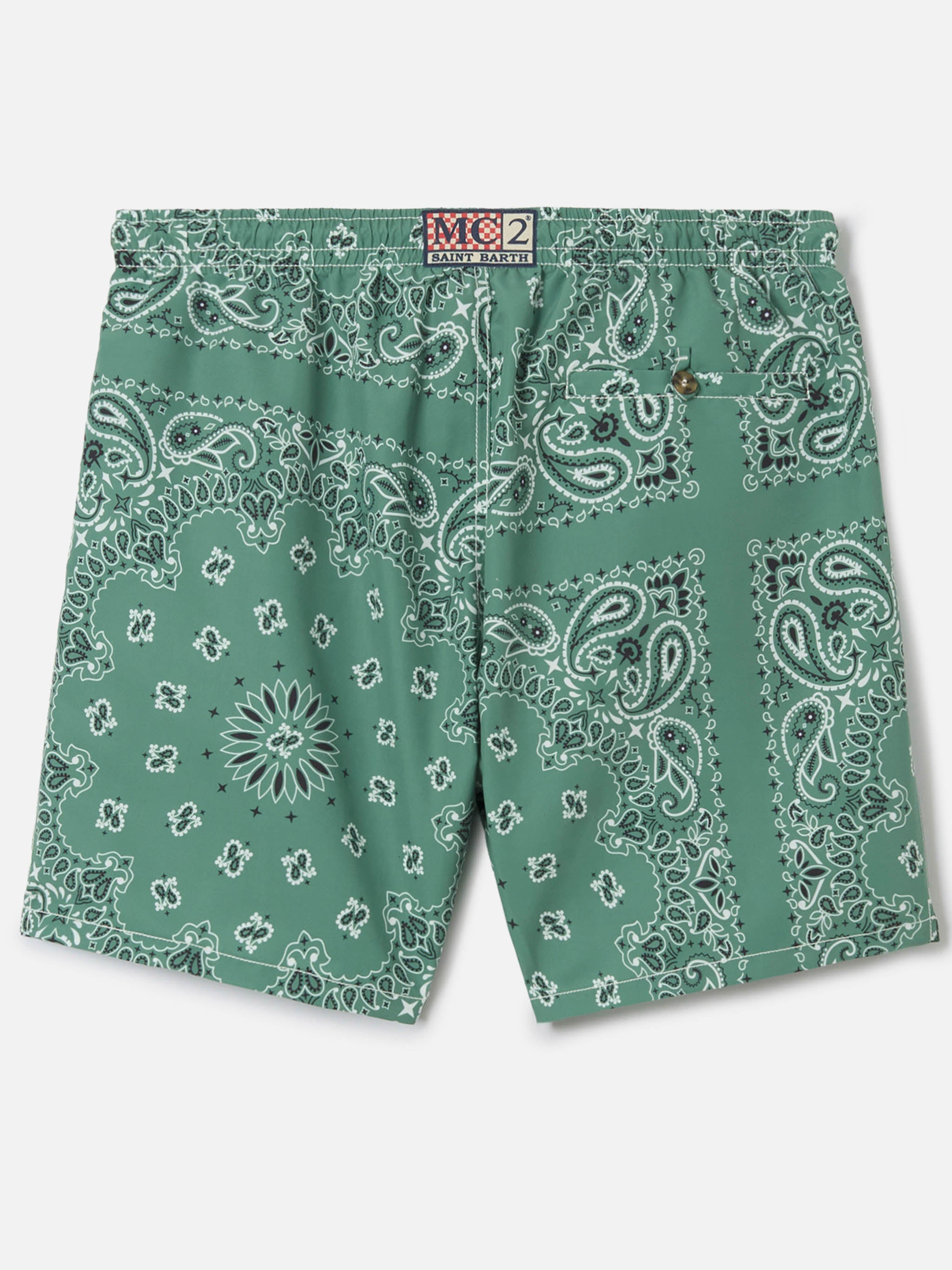 Caprese Swim Shorts With Military Green Bandana Print Swimshort