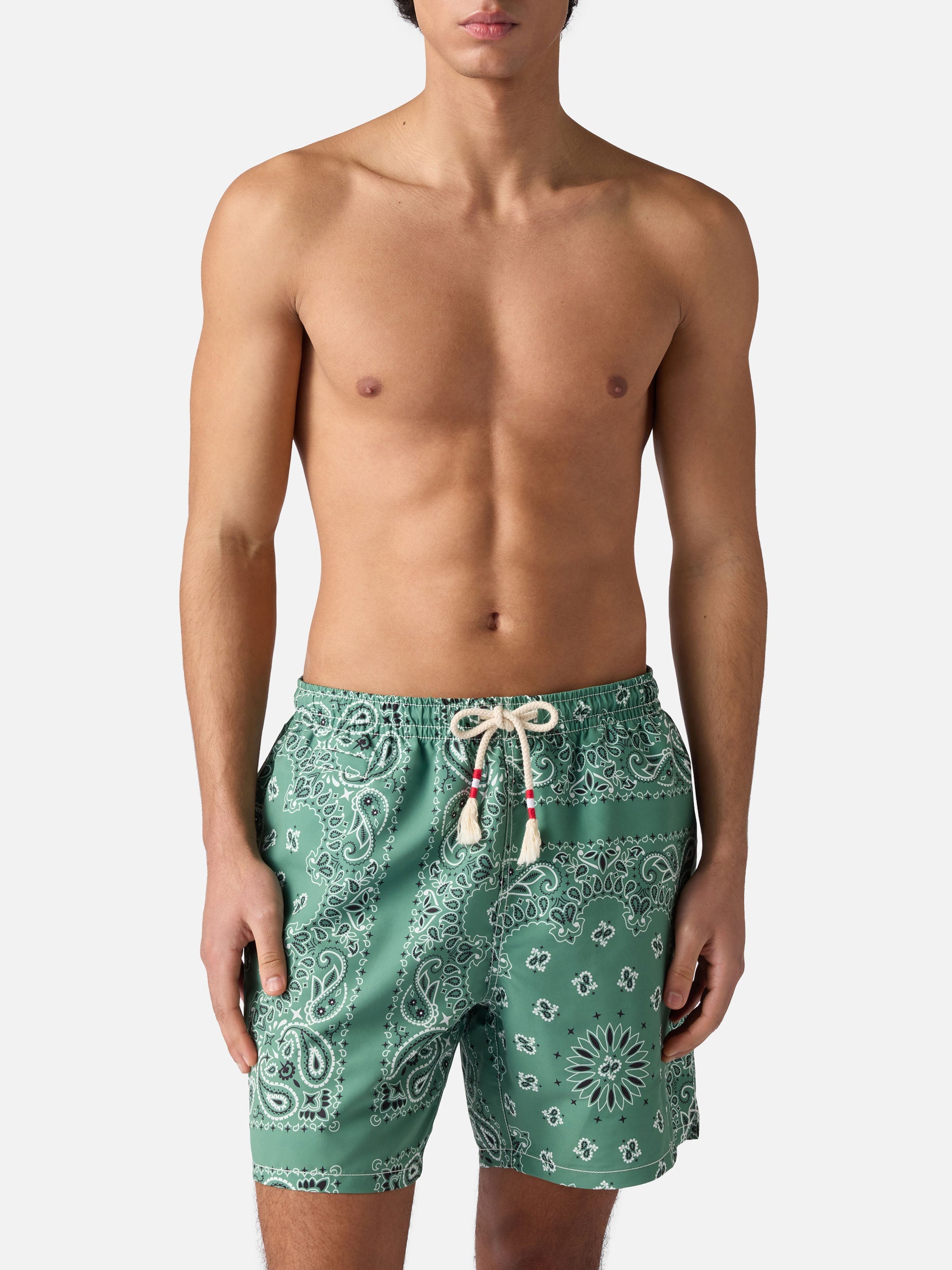 Caprese Swim Shorts With Military Green Bandana Print Swimshort