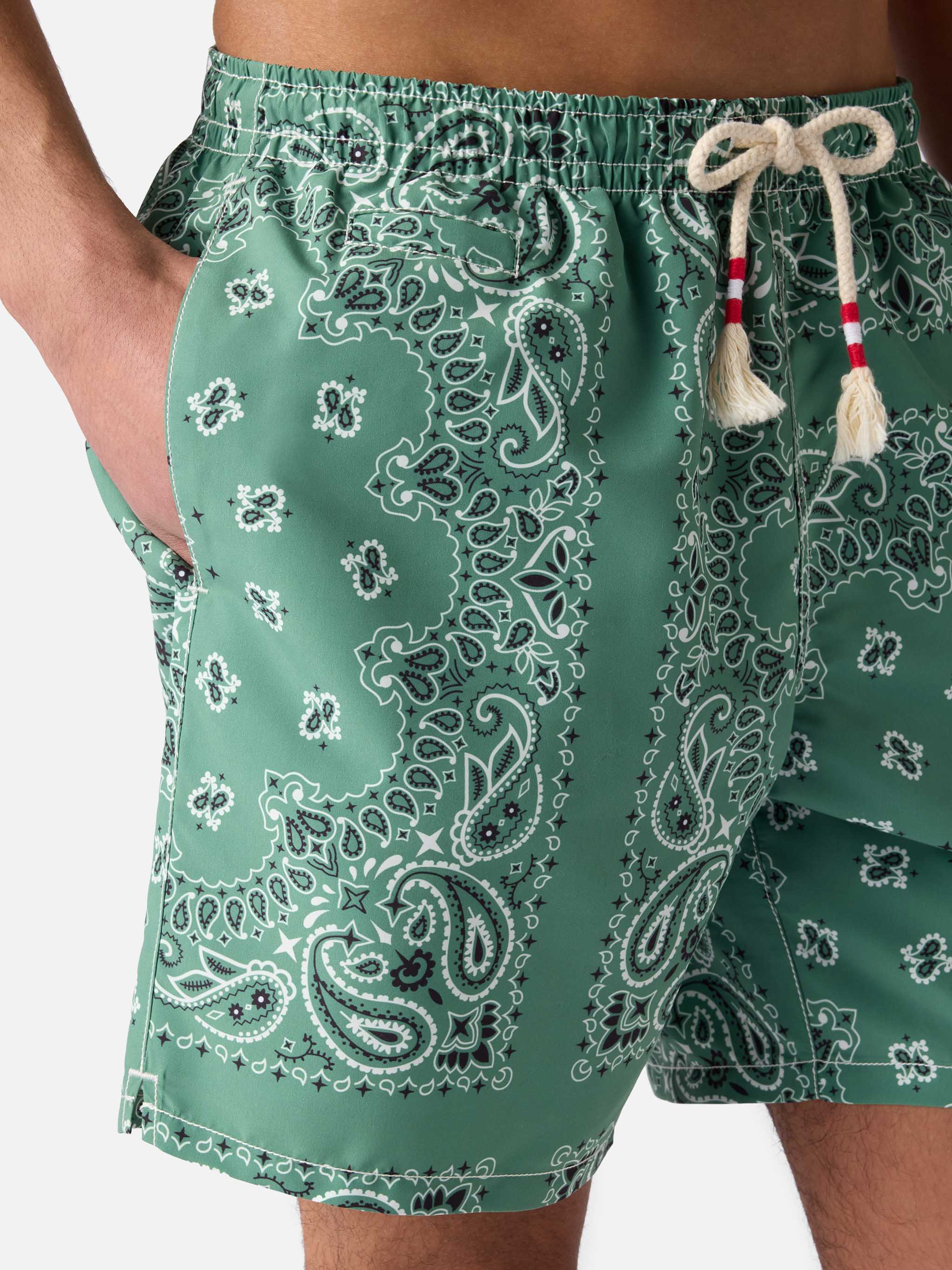 Caprese Swim Shorts With Military Green Bandana Print Swimshort
