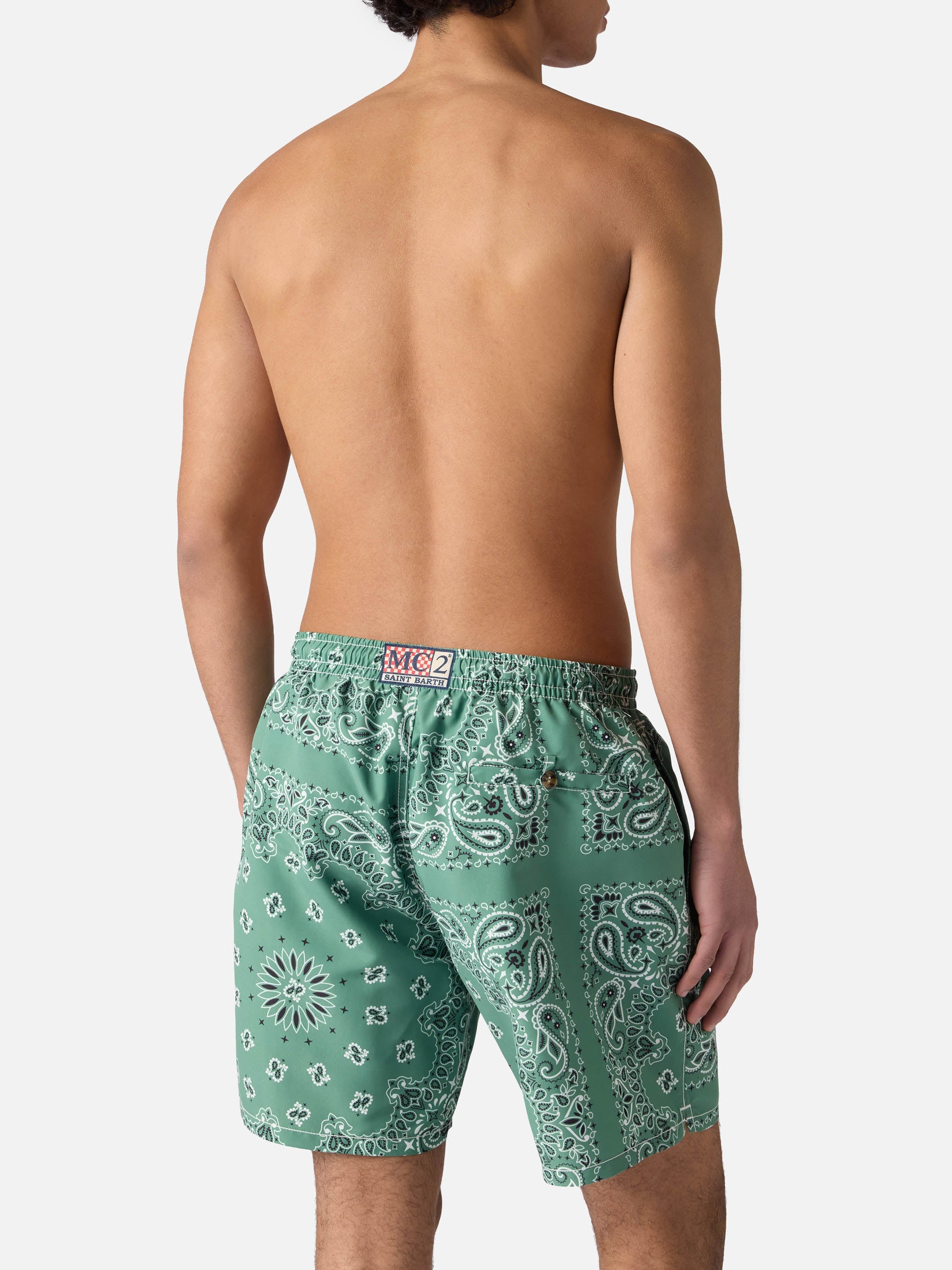 Caprese Swim Shorts With Military Green Bandana Print __single__ Swimshort