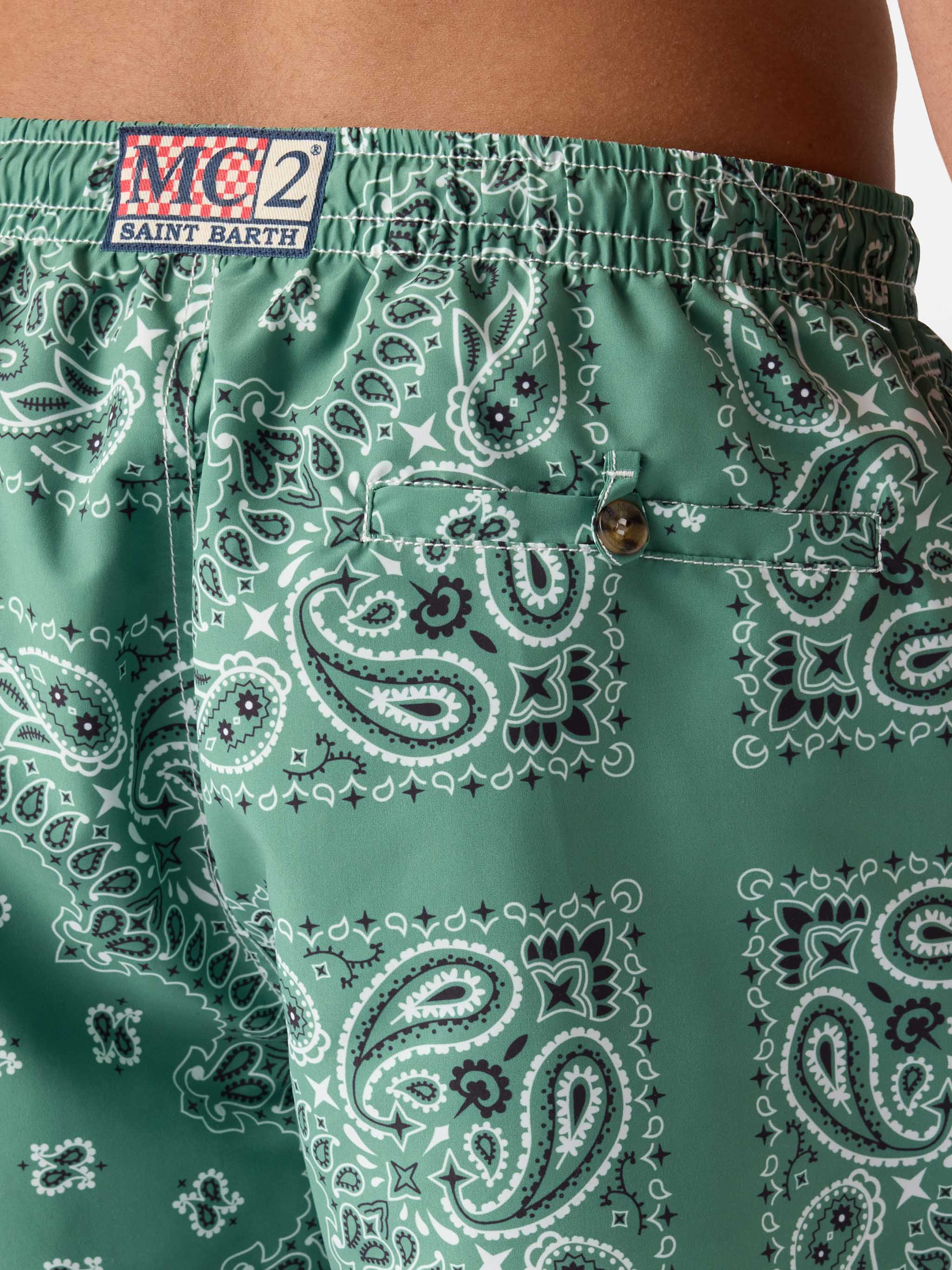 Caprese Swim Shorts With Military Green Bandana Print Swimshort