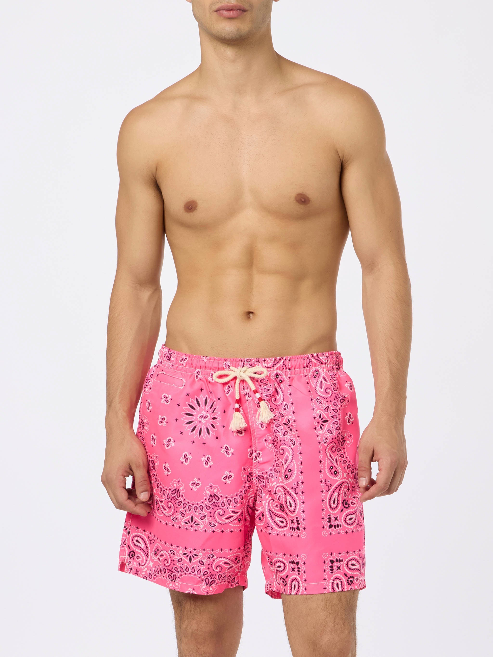 Man Swim Shorts With Pink Bandanna Print Rosa Fluo Swimshort