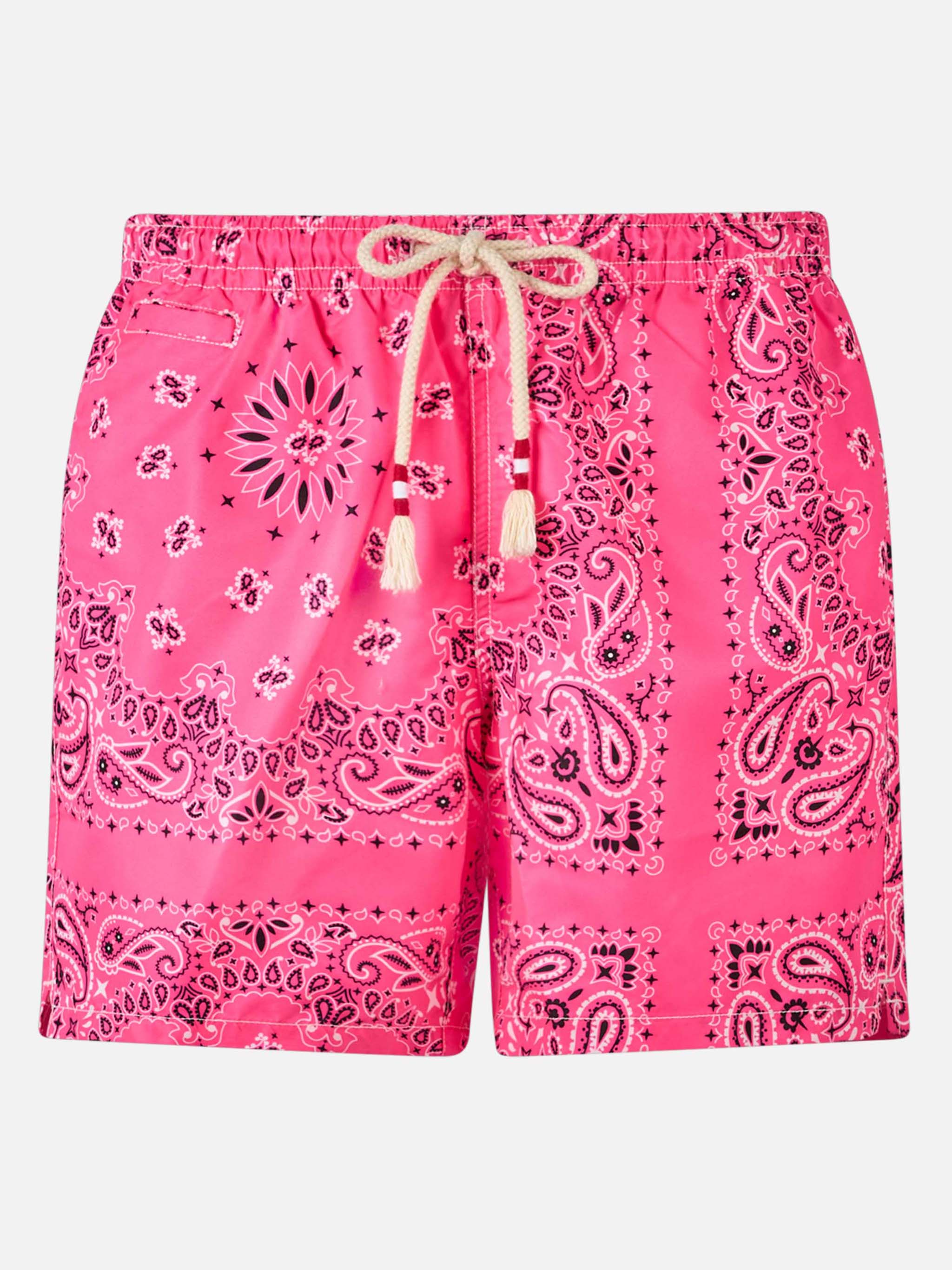 Man Swim Shorts With Pink Bandanna Print Rosa Fluo Swimshort
