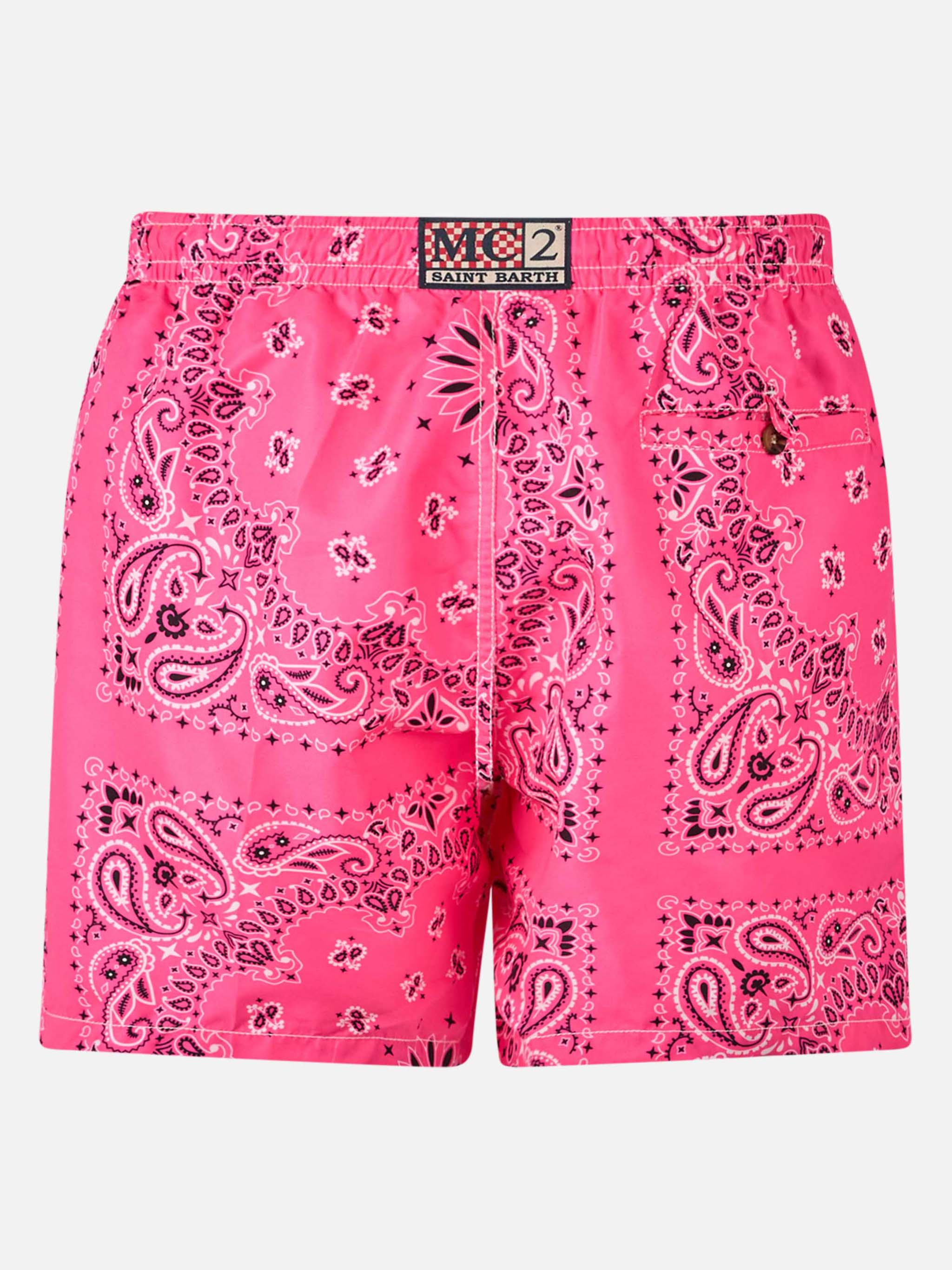 Man Swim Shorts With Pink Bandanna Print Rosa Fluo Swimshort
