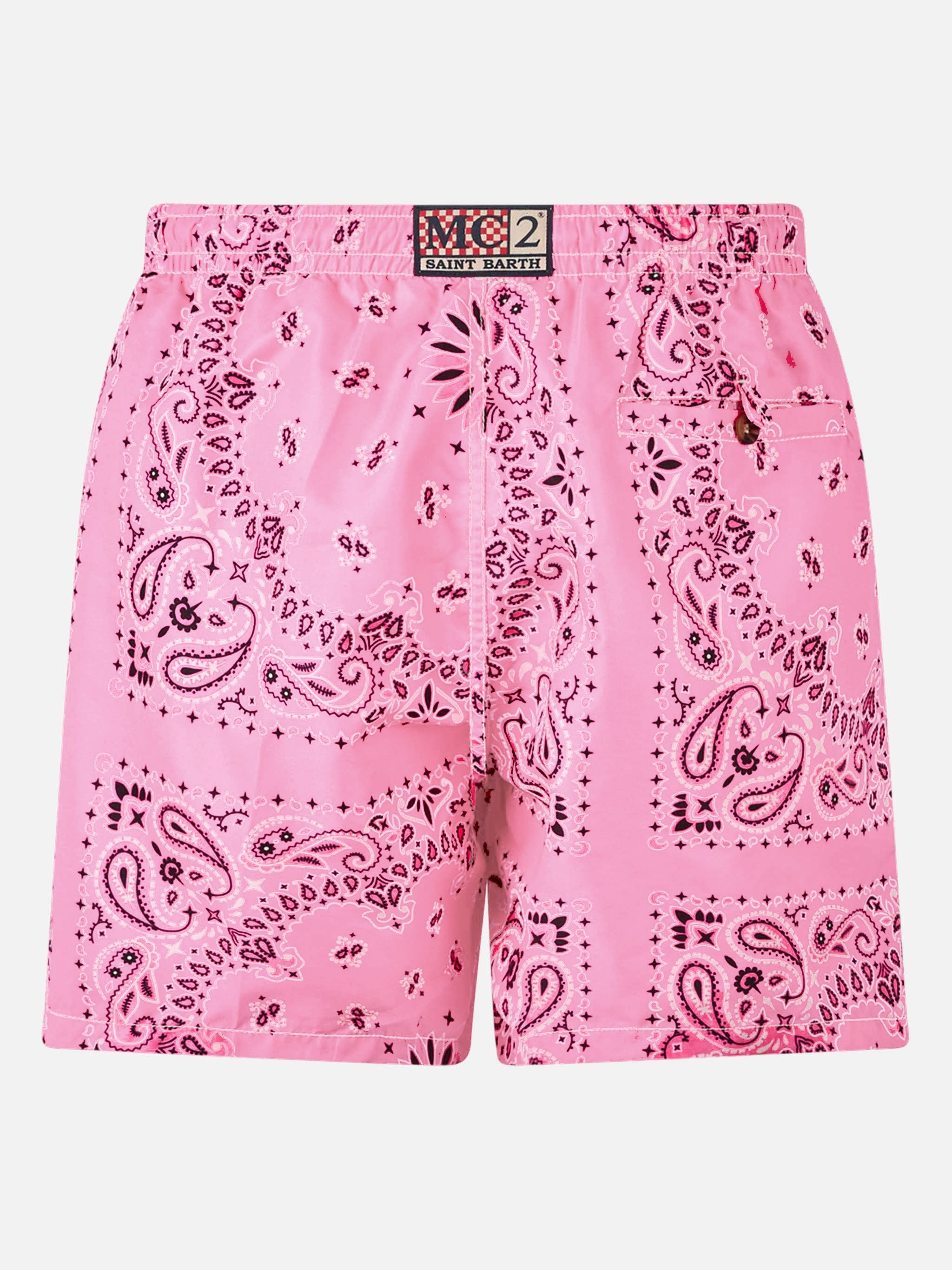 Man Swim Shorts With Pink Bandanna Print Swimshort