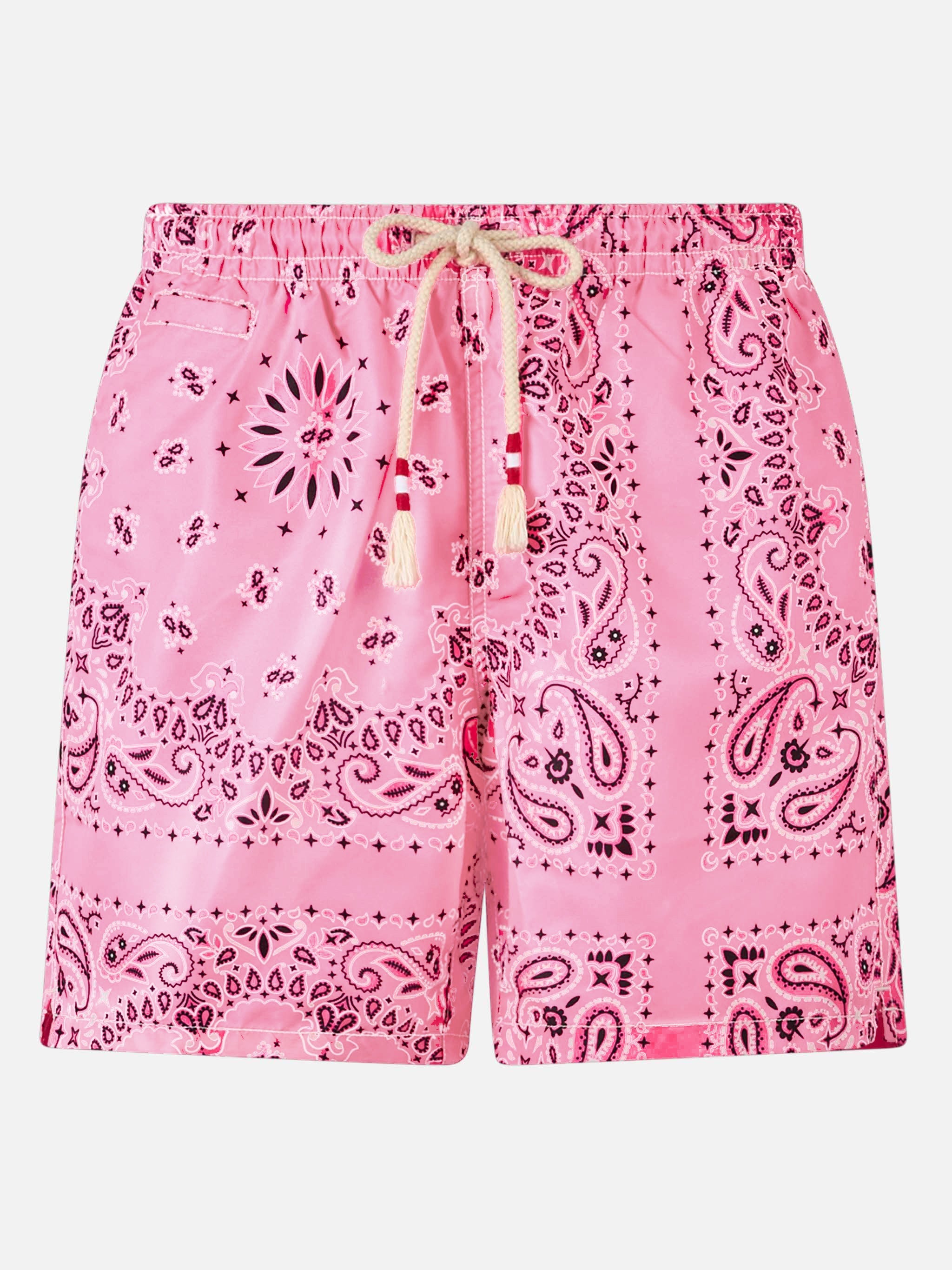 Man Swim Shorts With Pink Bandanna Print Swimshort