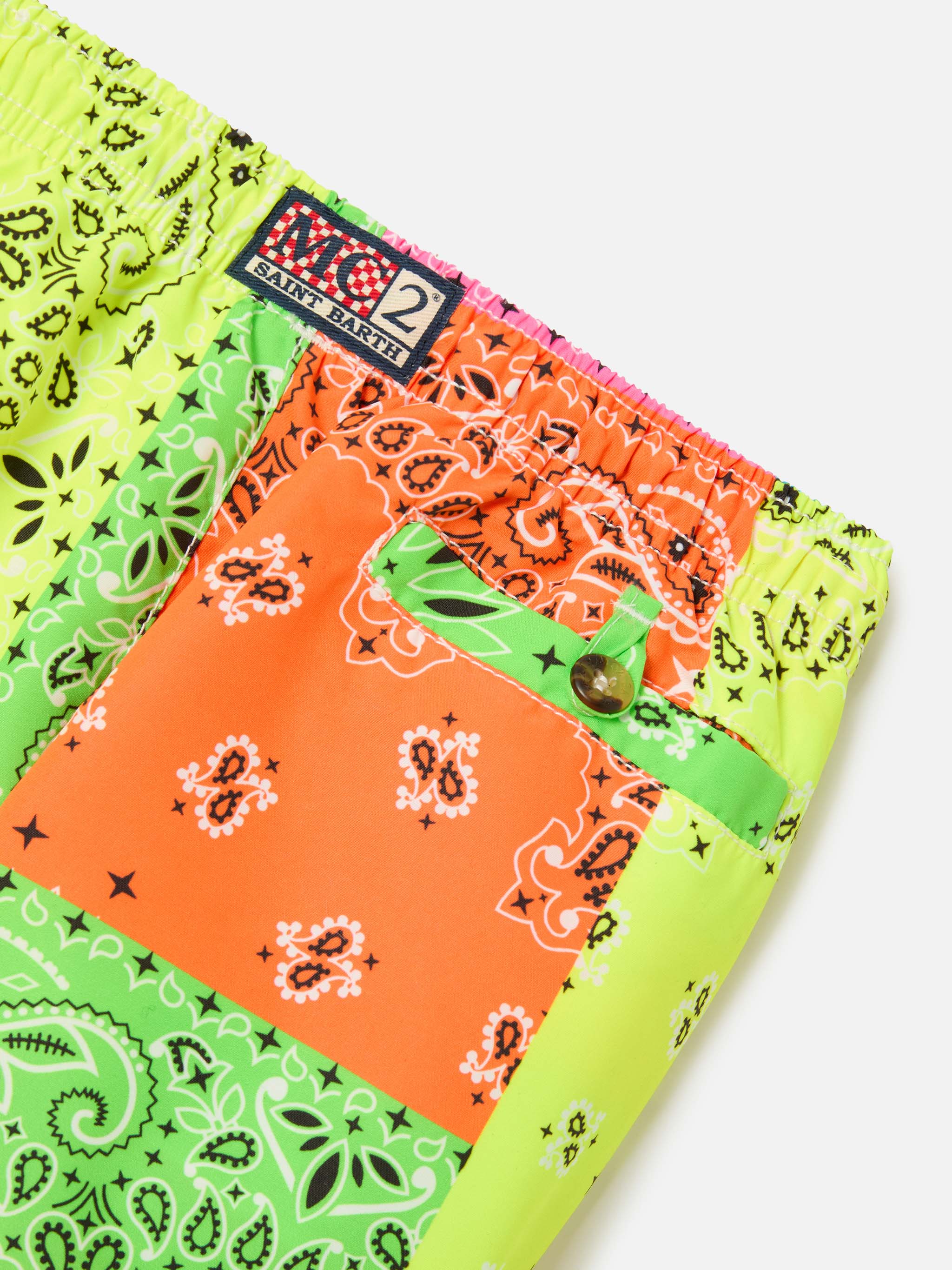 Caprese Jr Swim Shorts With Multicolor Fluo Bandana Print Swimshort