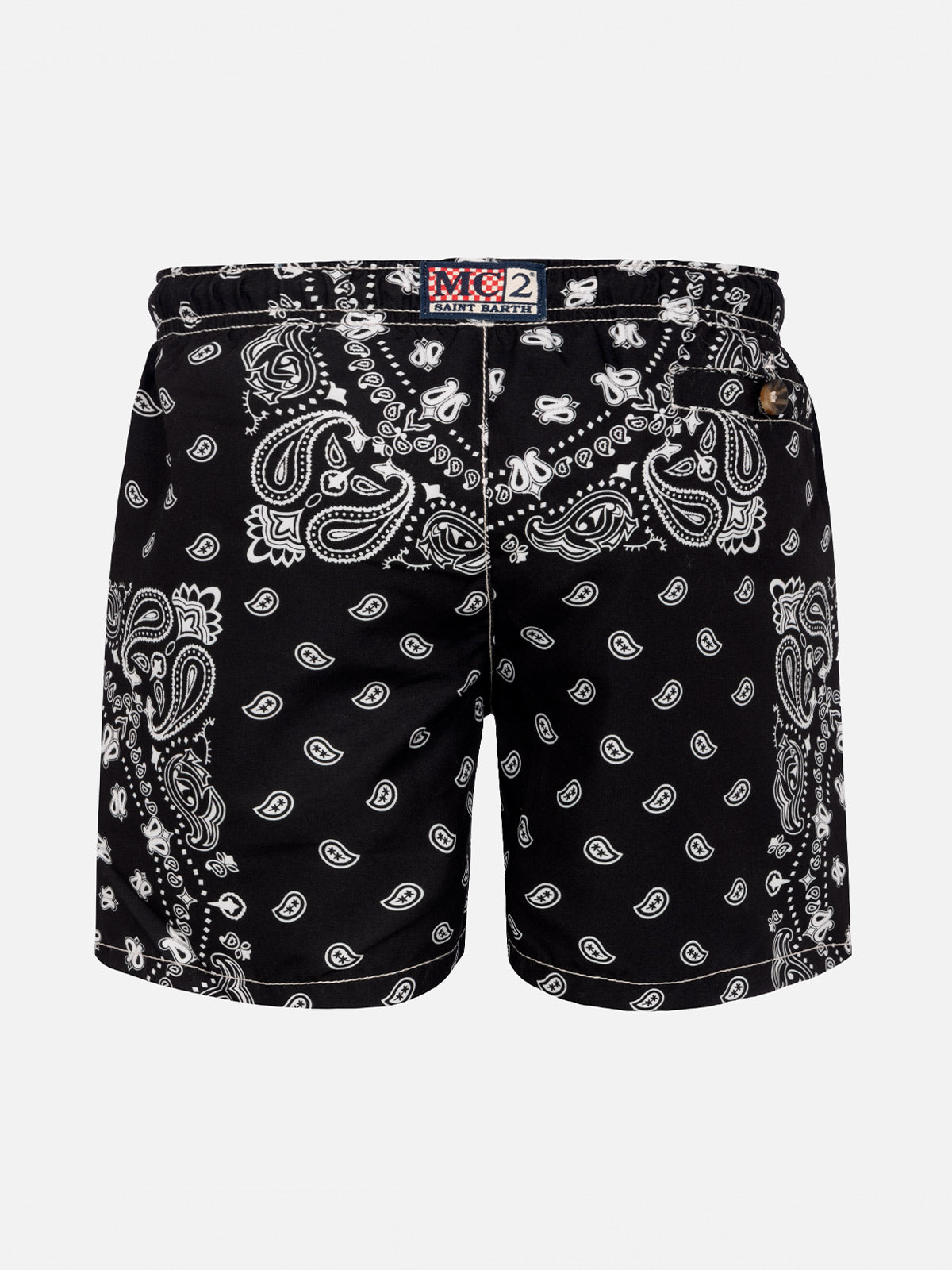 Boy Swim Shorts With Bandanna Print Black Swimshort
