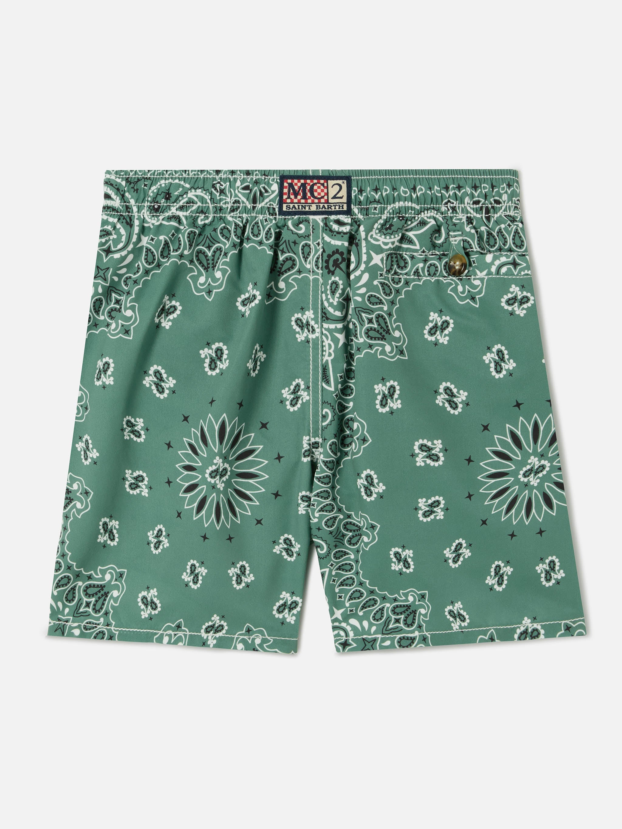 Caprese Jr Swim Shorts With Military Green Bandana Print Swimshort