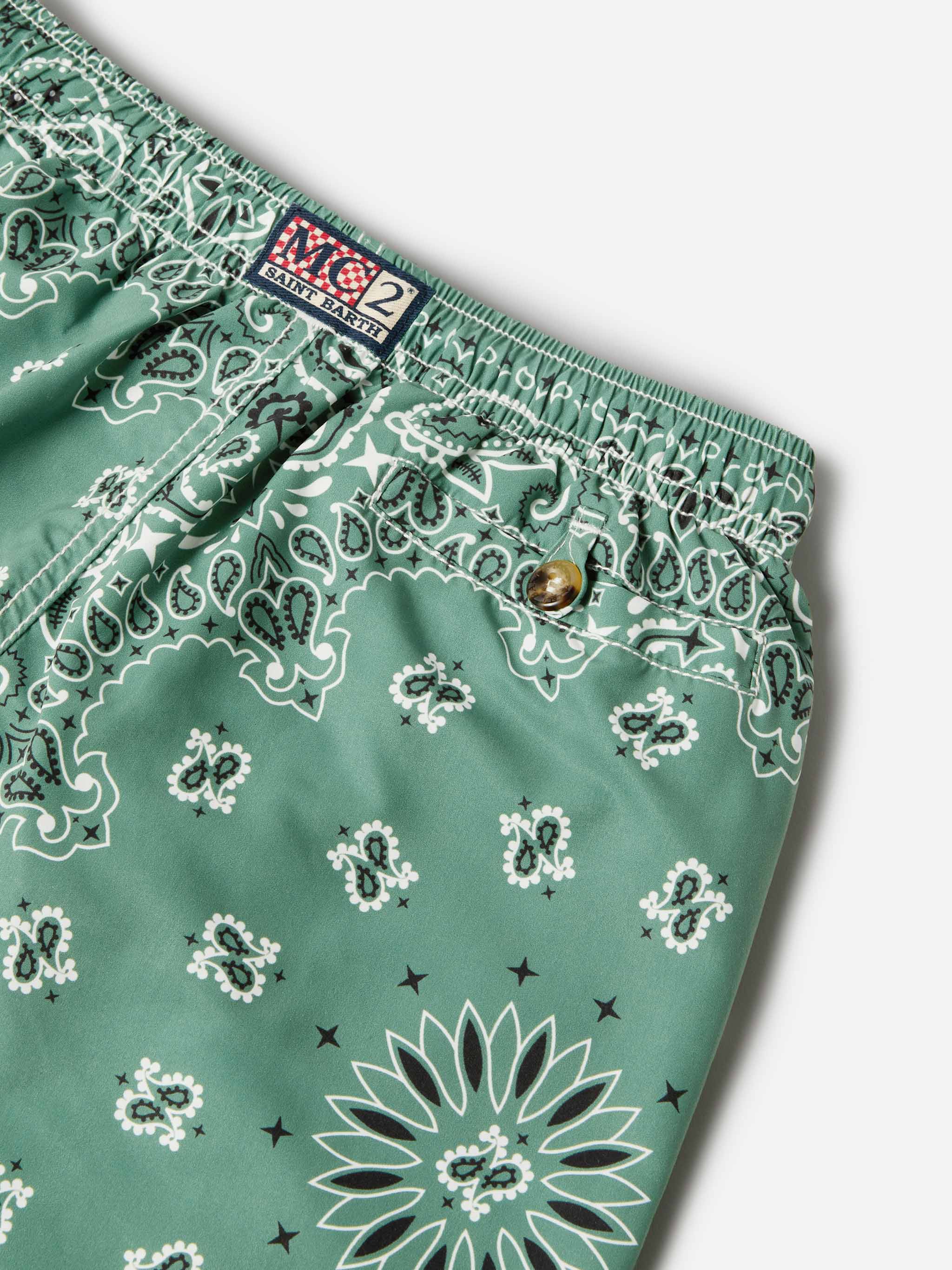 Caprese Jr Swim Shorts With Military Green Bandana Print __single__ Swimshort