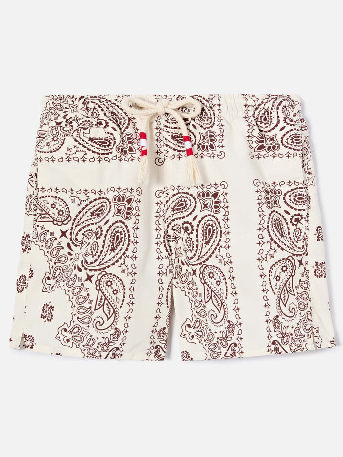 Caprese Jr Swim Shorts With Ivory Bandana Print White Swimshort