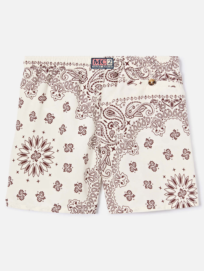 Caprese Jr Swim Shorts With Ivory Bandana Print White Swimshort