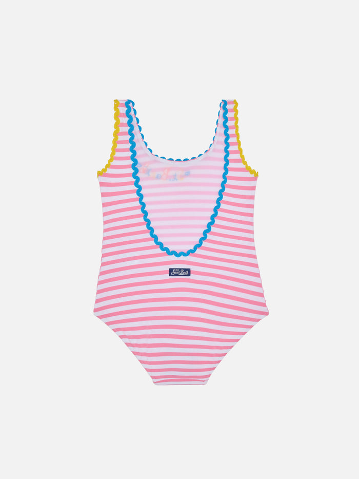 Girl One Piece Swimsuit With Embroidery Pink