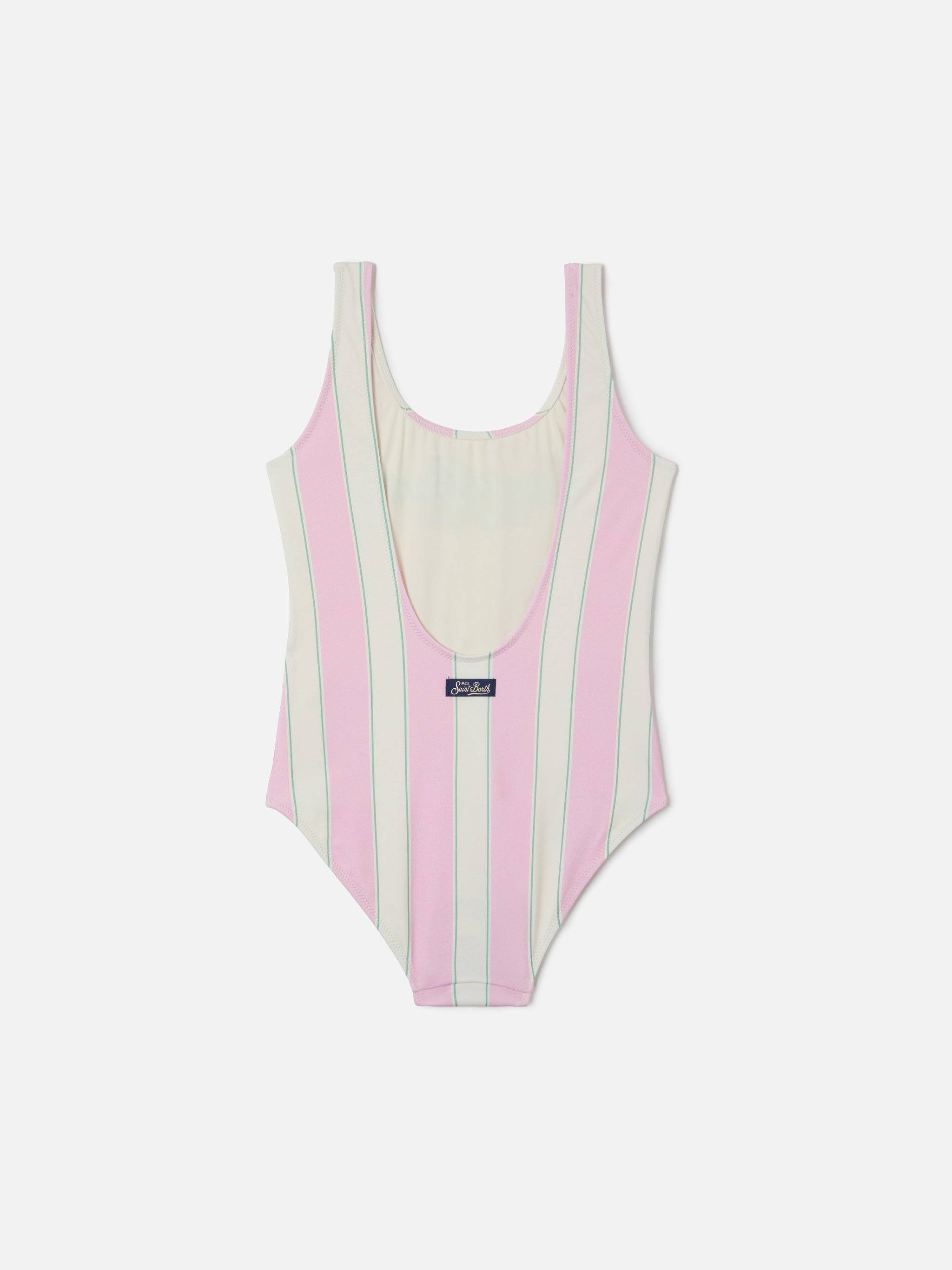 Cara Pink And White Striped One-Piece Swimsuit With Beach Club Print __single__ One Piece