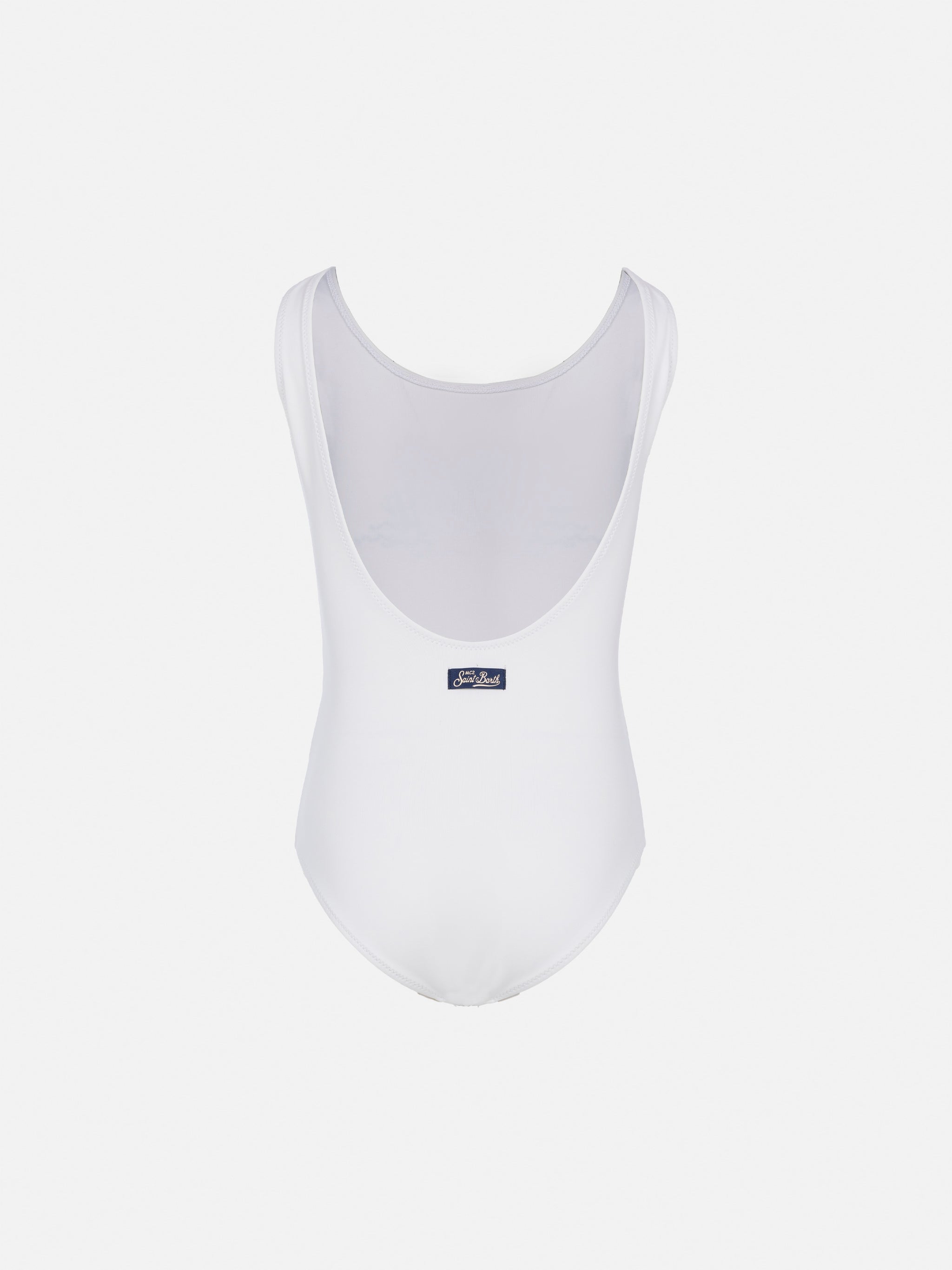 Cara One-Piece Swimsuit With St. Barth Sunset Rhinestone Design White One Piece