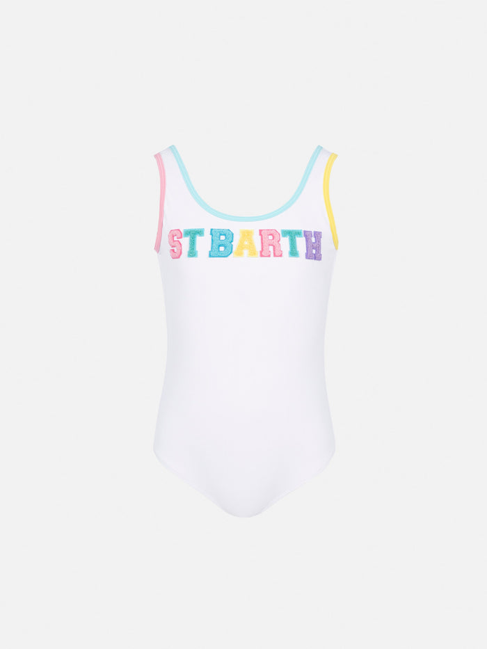Cara White Ribbed One-Piece Swimsuit With Multicolor Logo Patch __single__ One Piece