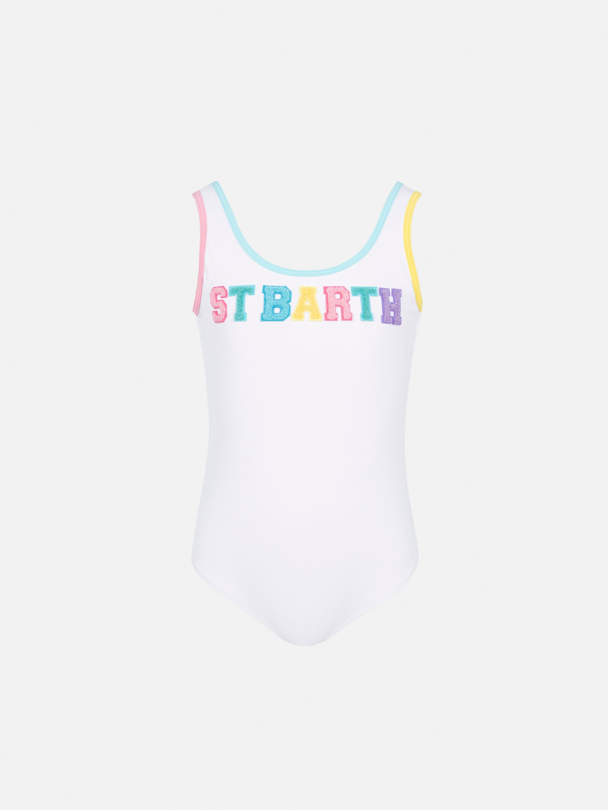 Cara White Ribbed One-Piece Swimsuit With Multicolor Logo Patch One Piece