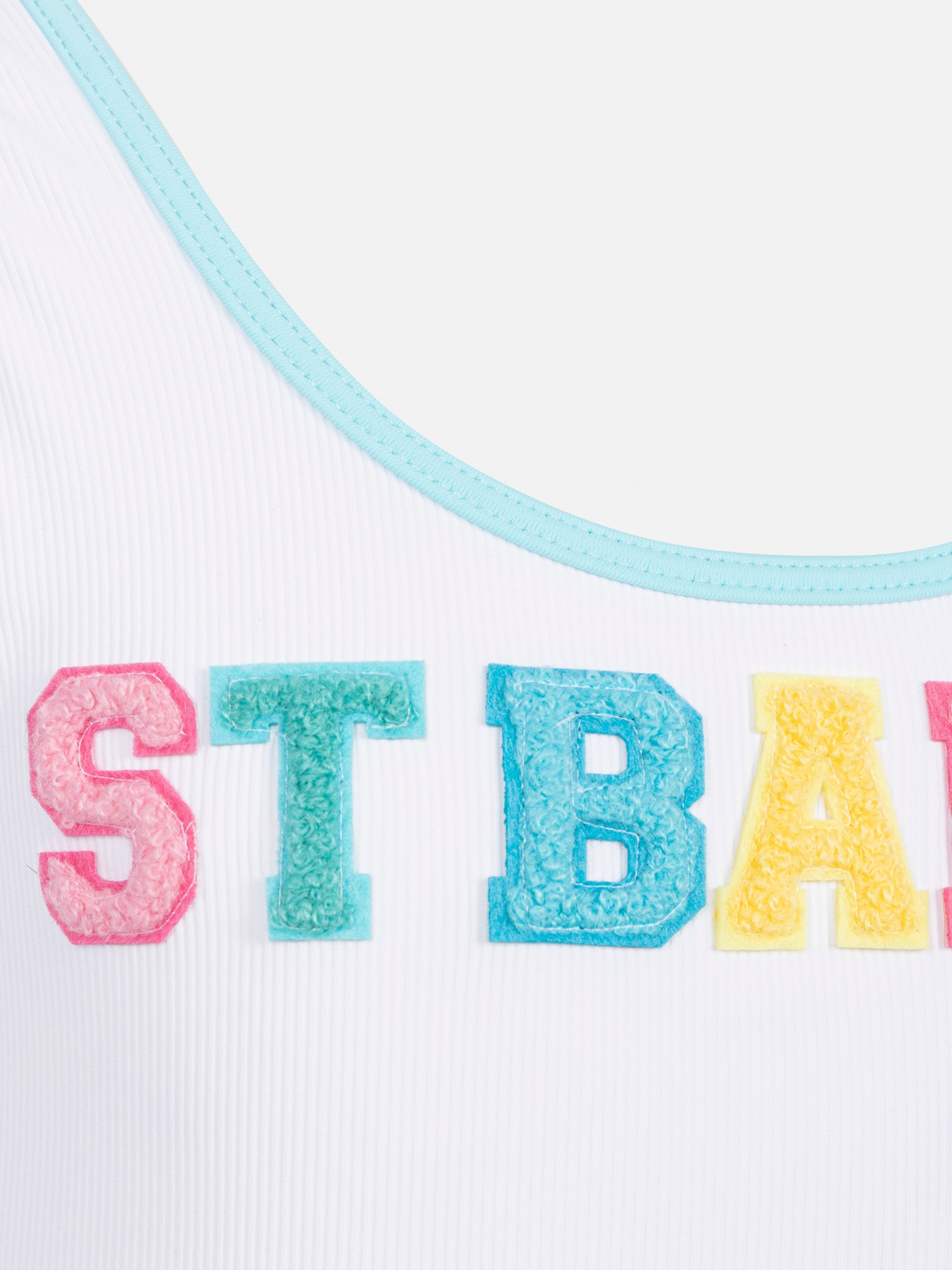 Cara White Ribbed One-Piece Swimsuit With Multicolor Logo Patch One Piece