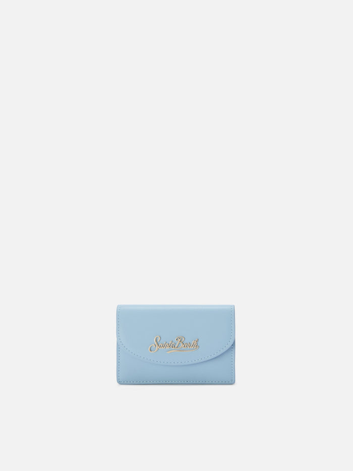 Light Blue Smooth Leather Card Holder With Metal Logo Small Accessories
