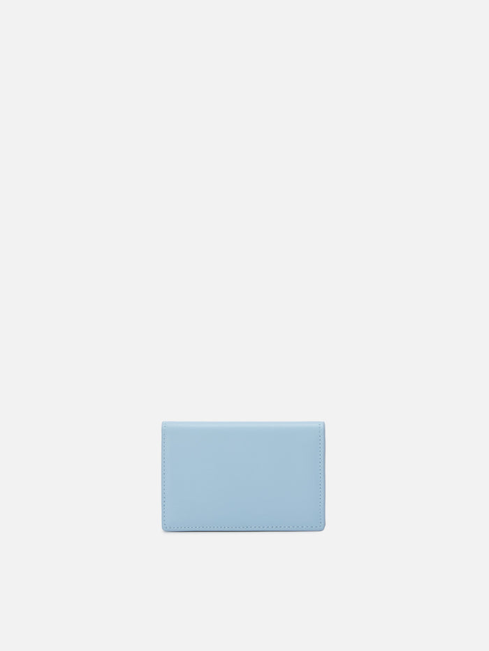 Light Blue Smooth Leather Card Holder With Metal Logo Small Accessories
