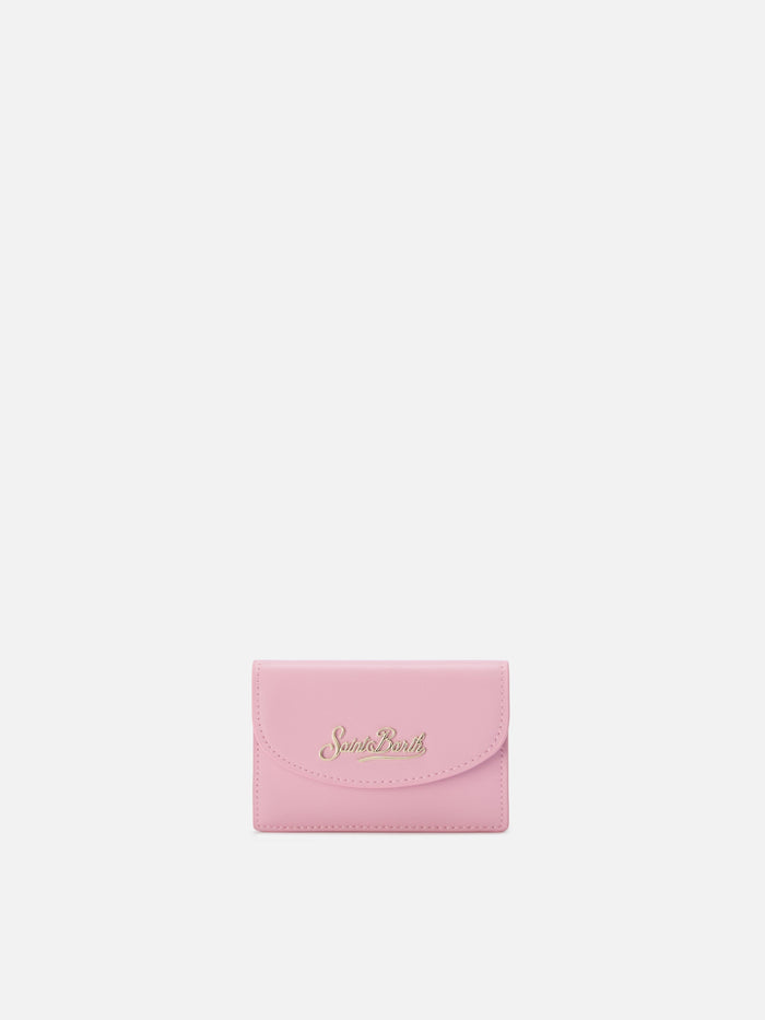 Light Pink Smooth Leather Card Holder With Metal Logo Small Accessories