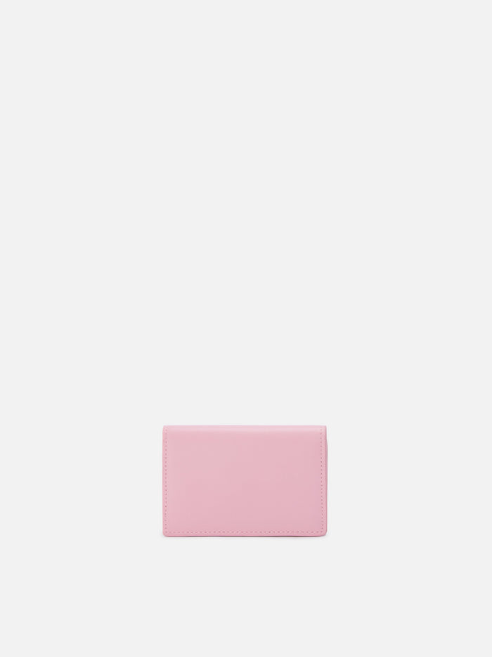 Light Pink Smooth Leather Card Holder With Metal Logo Small Accessories