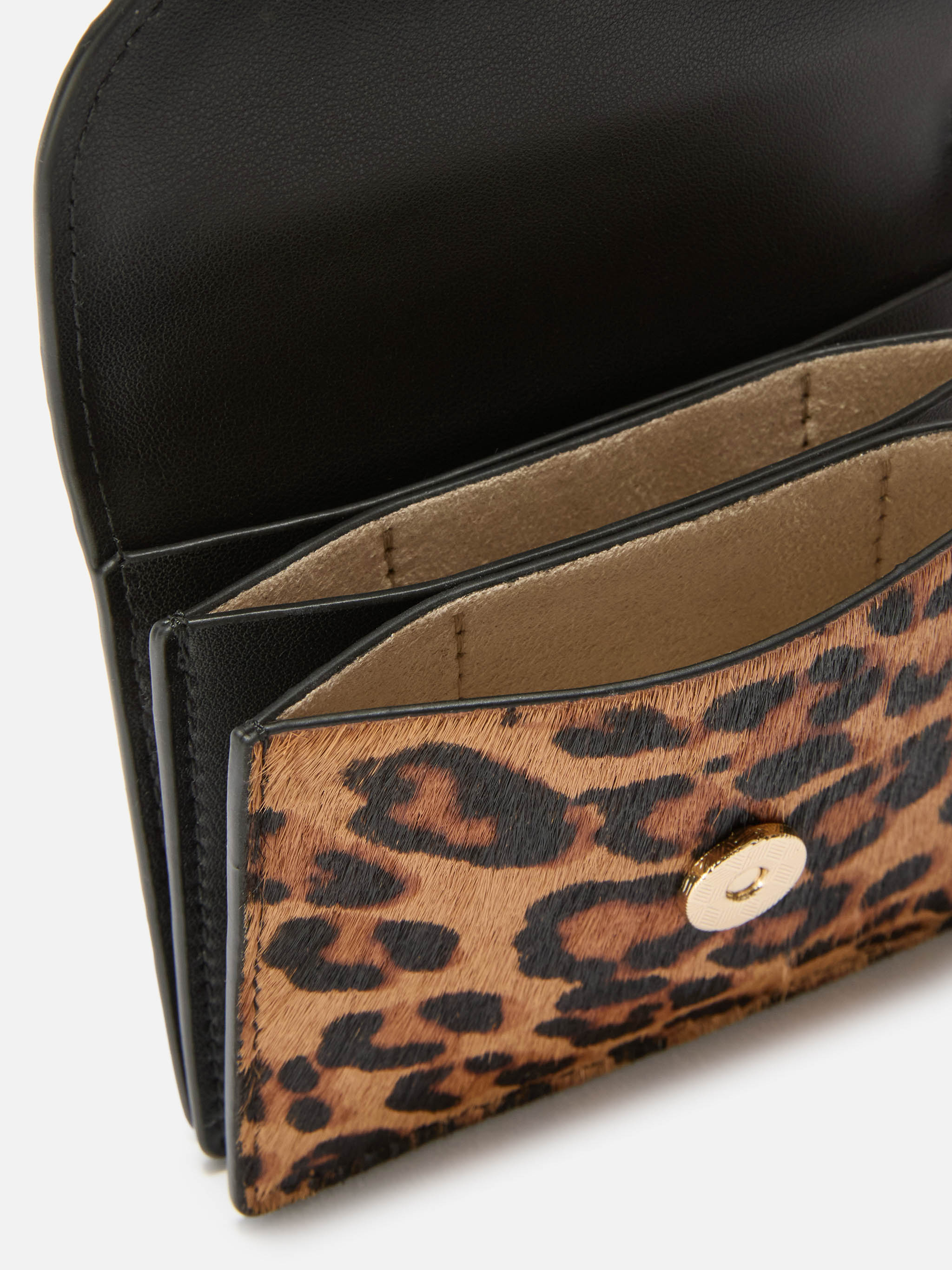 Card Holder Brushed Leather And Leopard-Print Calf Hair Brown Small Accessories