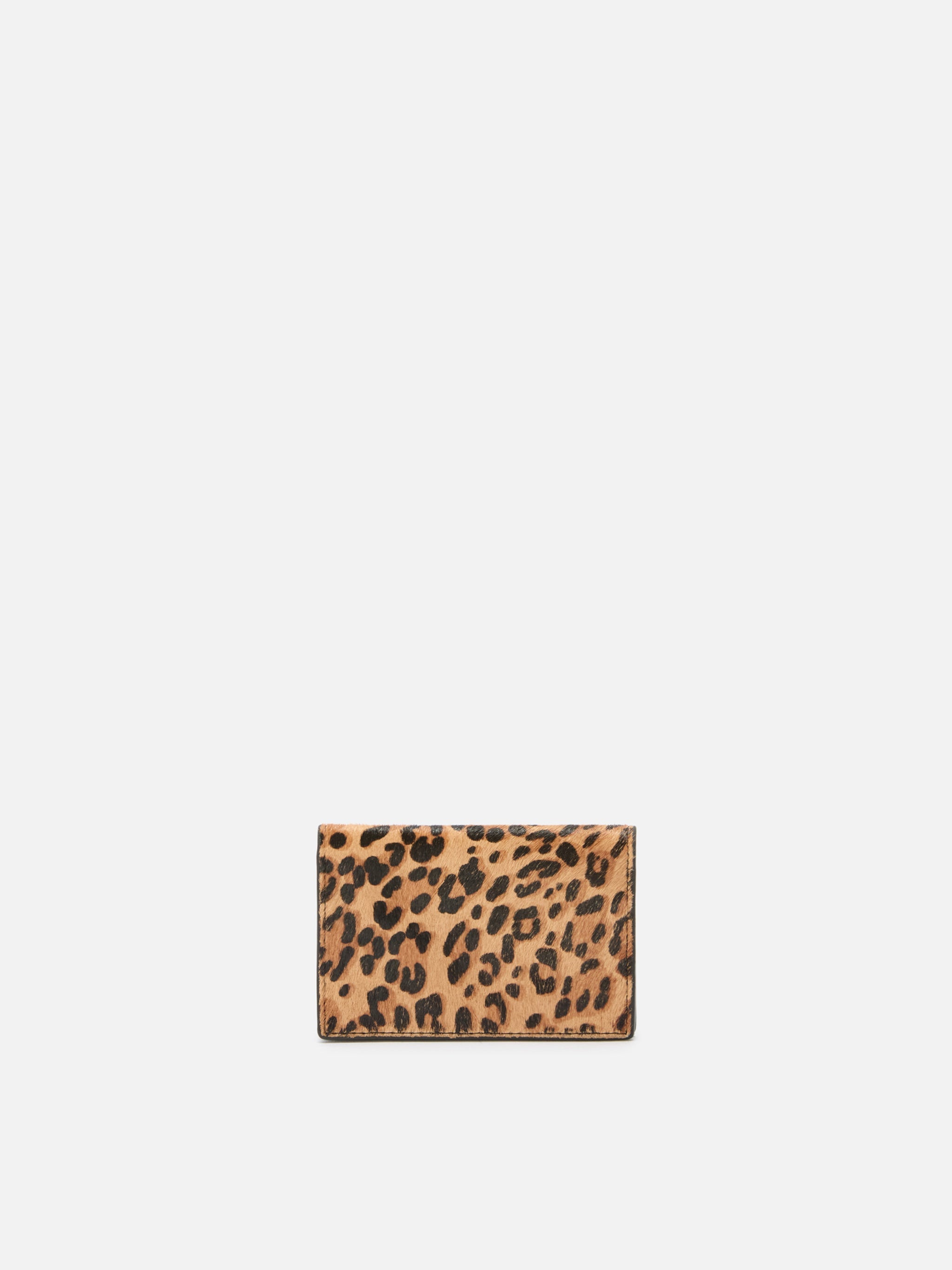 Card Holder Brushed Leather And Leopard-Print Calf Hair Brown Small Accessories