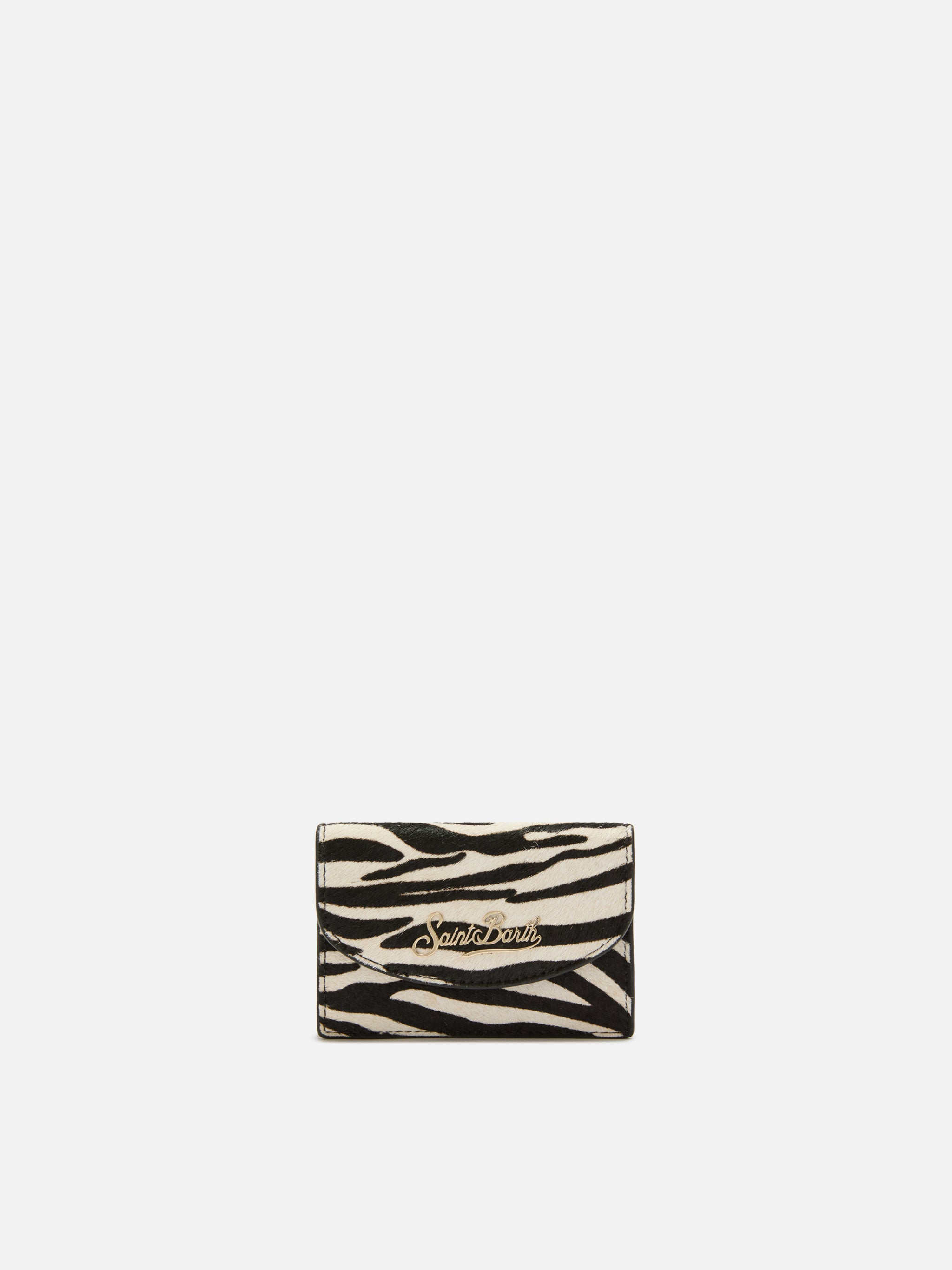 Card Holder Brushed Leather And Zebra-Print Calf Hair White Small Accessories