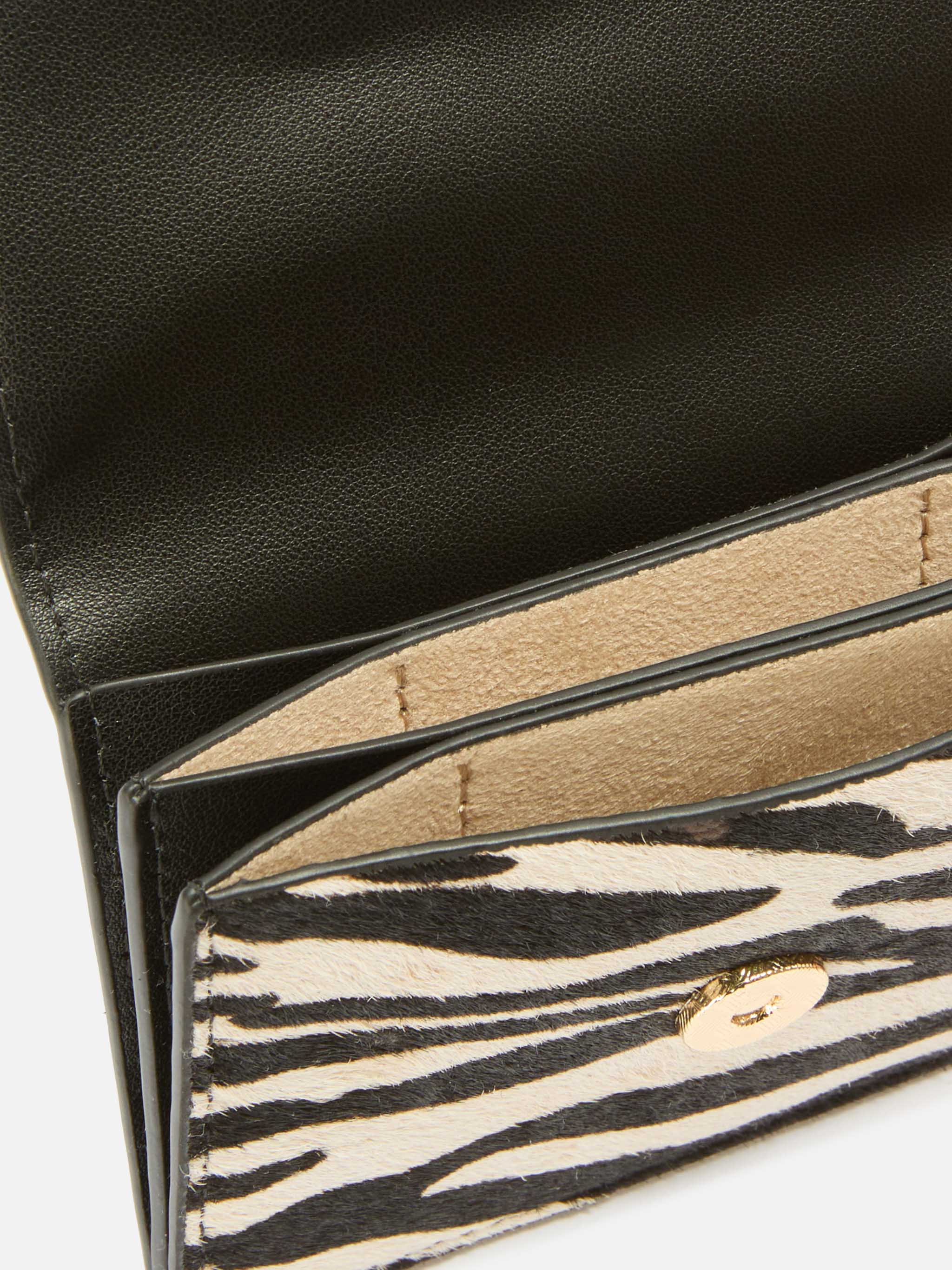 Card Holder Brushed Leather And Zebra-Print Calf Hair White Small Accessories