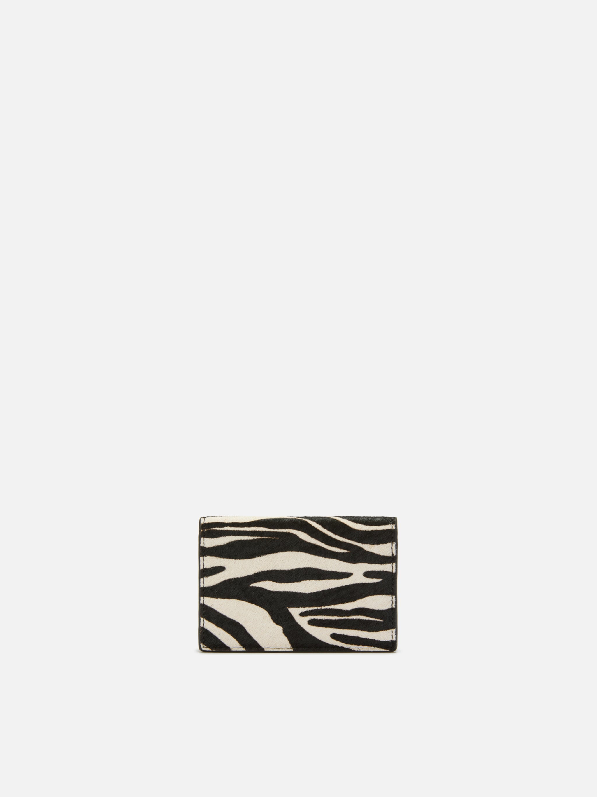 Card Holder Brushed Leather And Zebra-Print Calf Hair White Small Accessories