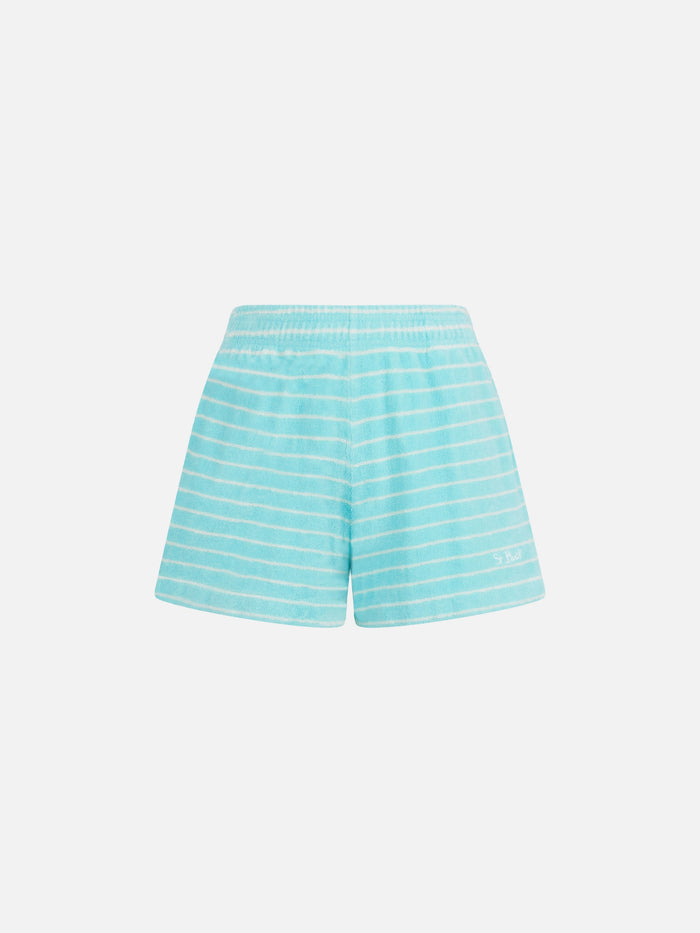 Striped Terry Cate Pull Up Shorts Green Pant