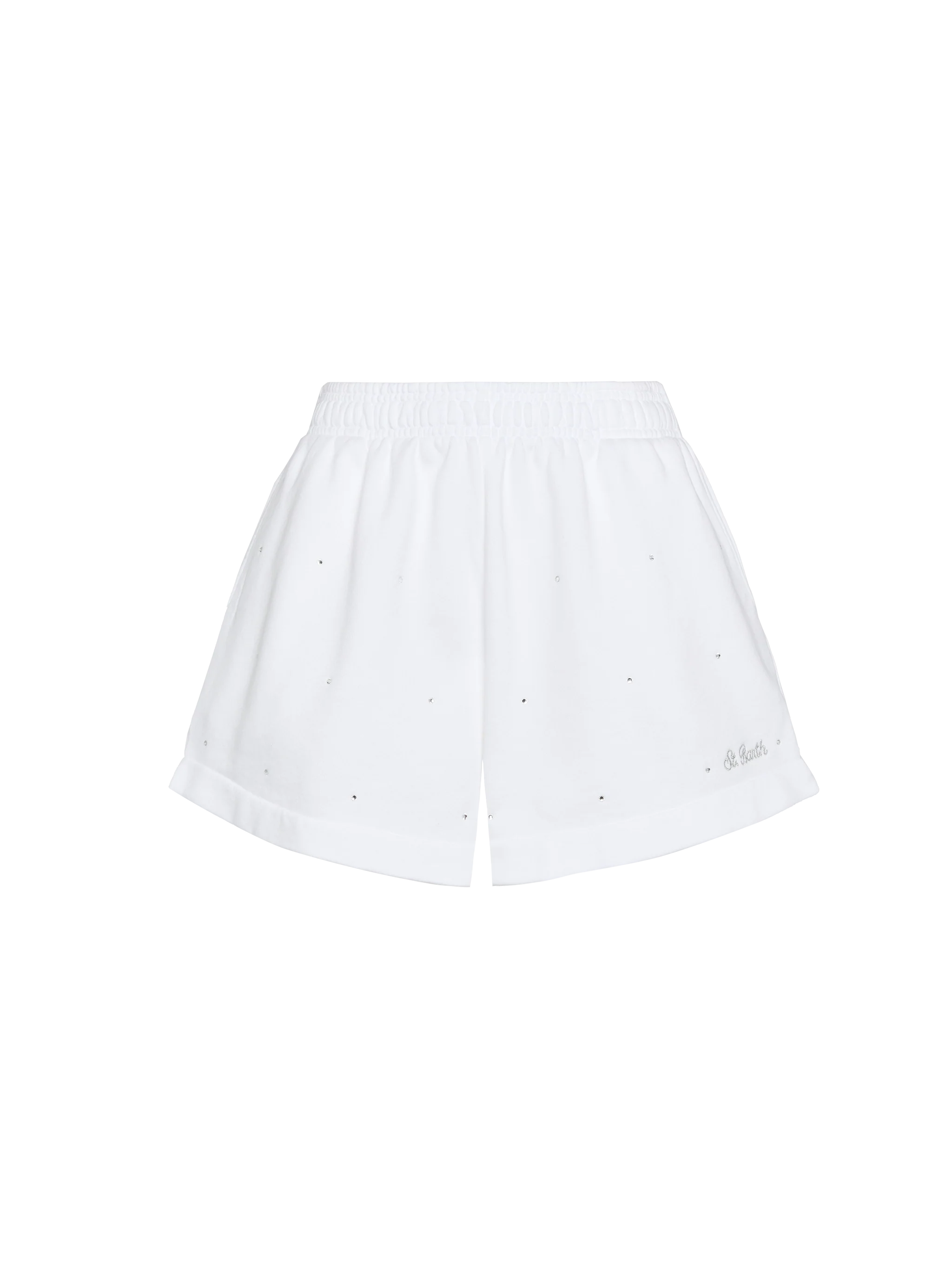 Cate White Cotton Pull Up Shorts With Striped Rhinestone Embellishment Pant