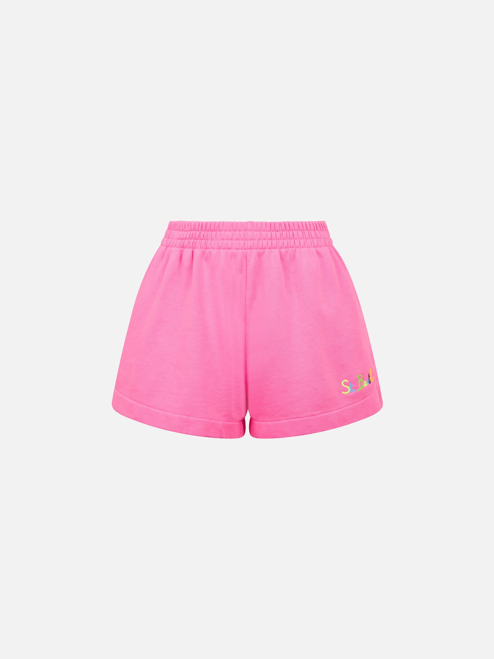 Cate Fluo Pink Cotton Shorts With St. Barth Embroidery Pant
