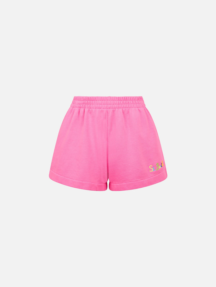 Cate Fluo Pink Cotton Shorts With St. Barth Embroidery Pant