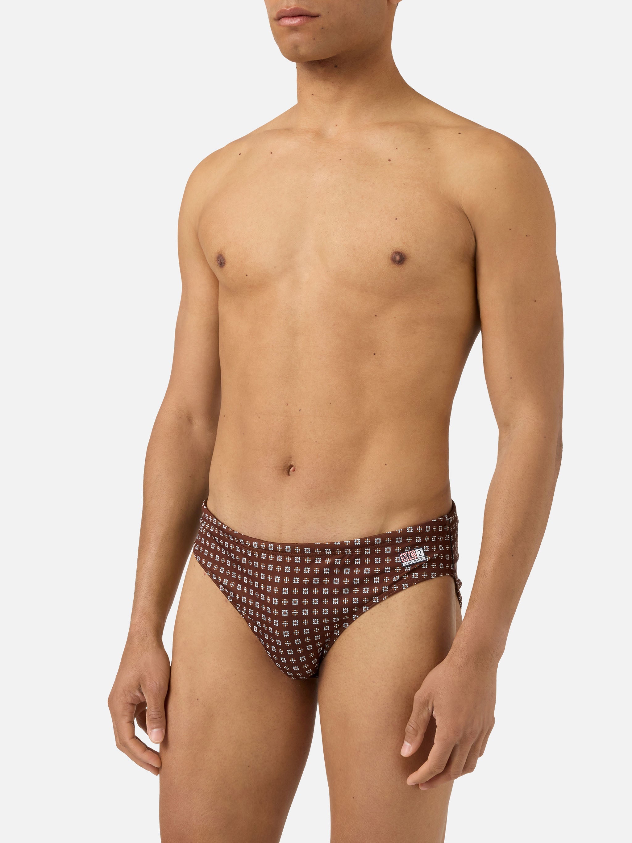 Cayo Brown Solid Swim Briefs With Geometric Print Brief / Slip