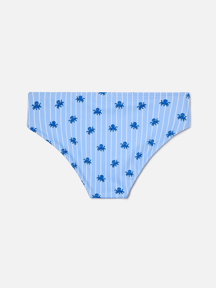 Cayo Light Blue Striped Swim Briefs With Octopus Print Brief / Slip