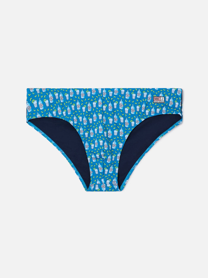 Cayo Navy Swim Briefs With Cocktail All-Over Print Blue Brief / Slip