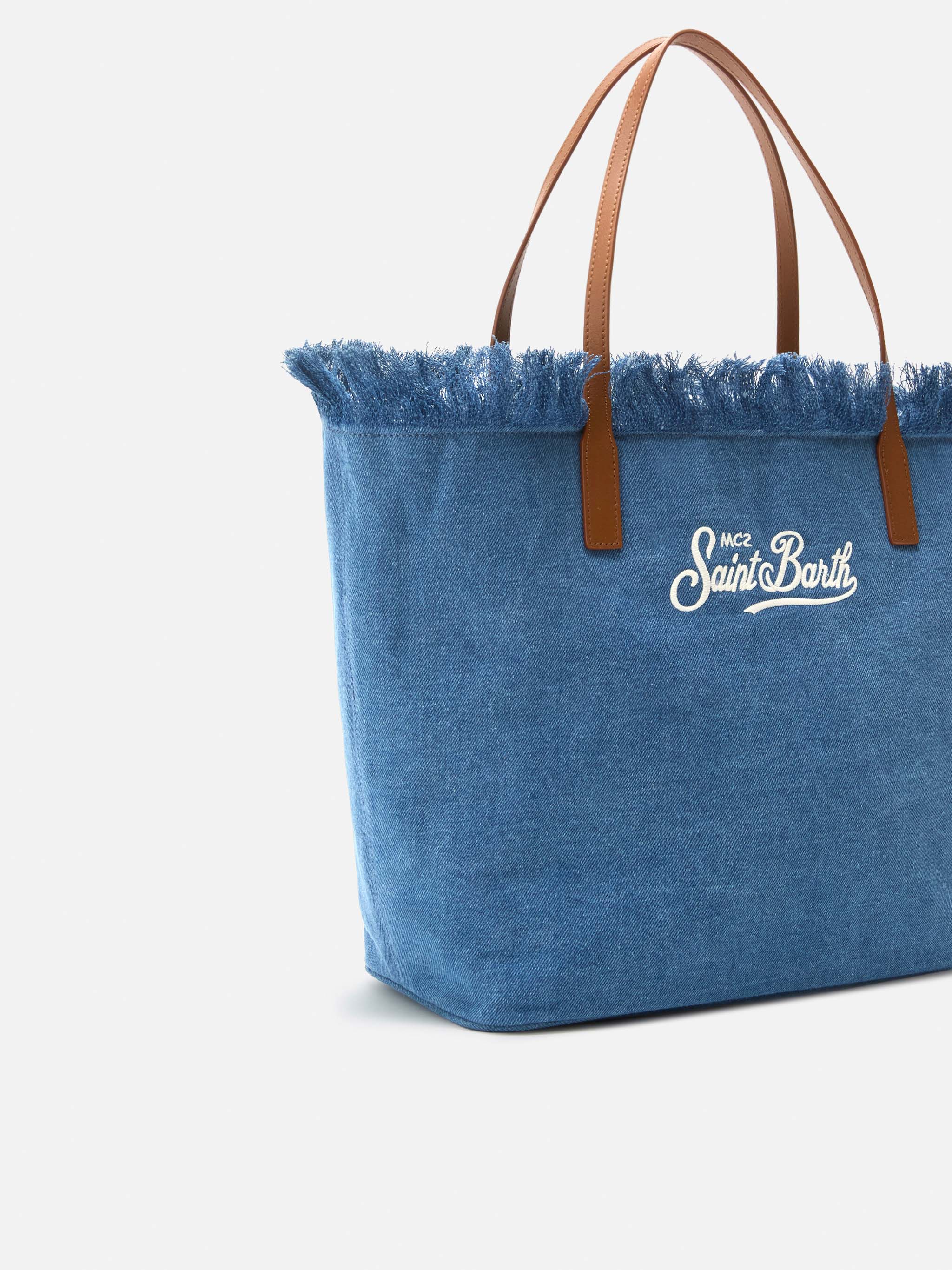 City Regular Bag Denim Fabric With Fringes Blue
