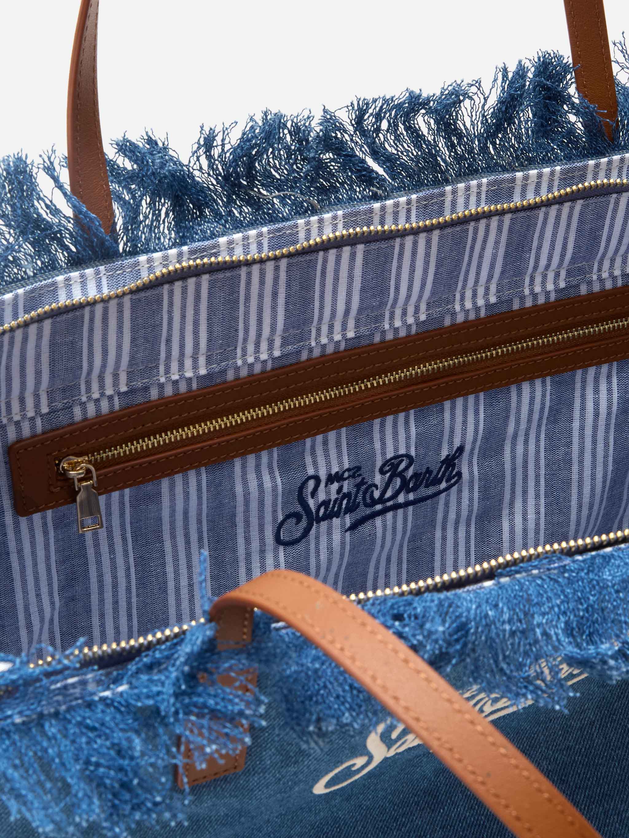 City Regular Bag Denim Fabric With Fringes Blue