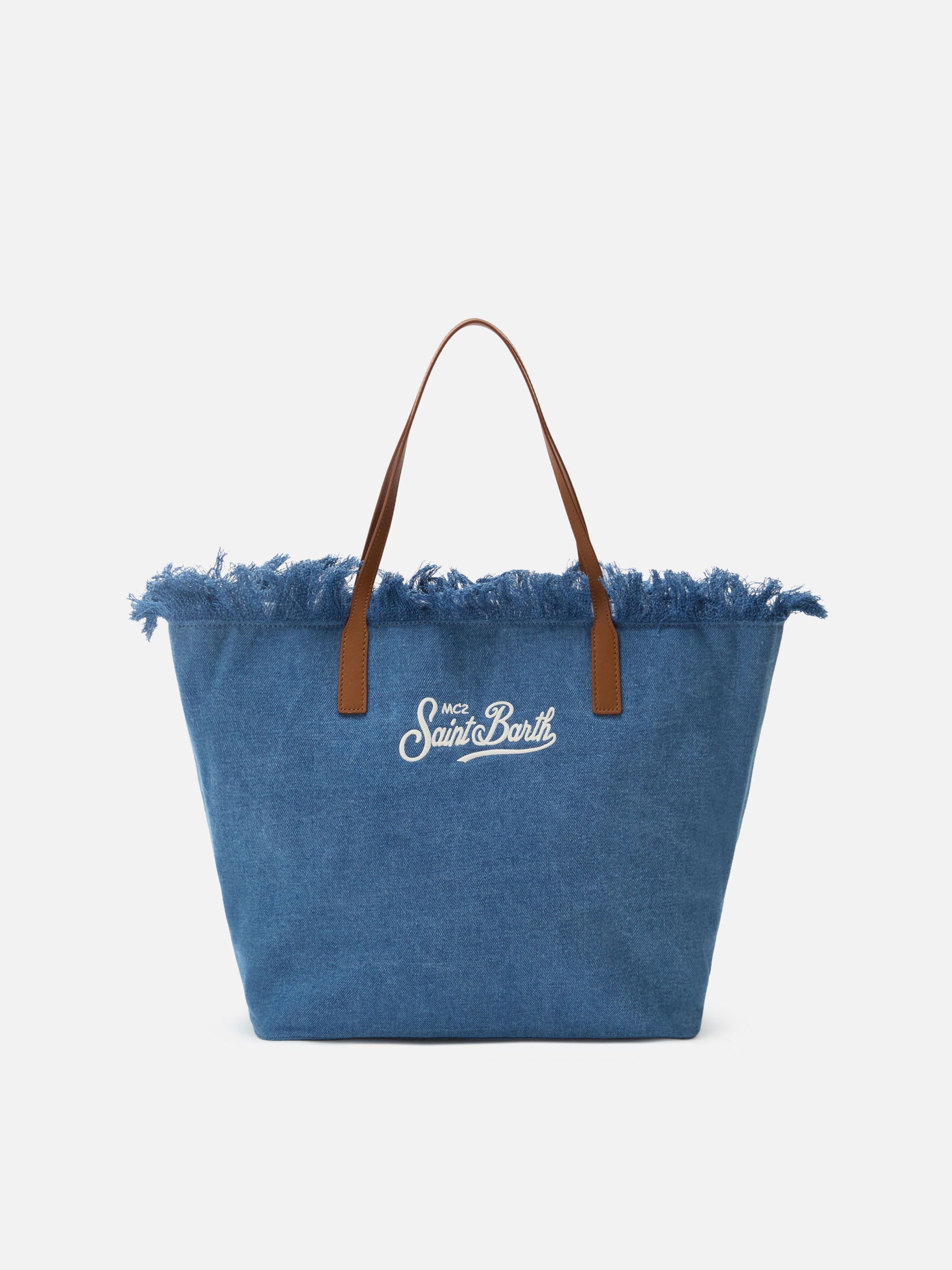 City Regular Bag Denim Fabric With Fringes Blue
