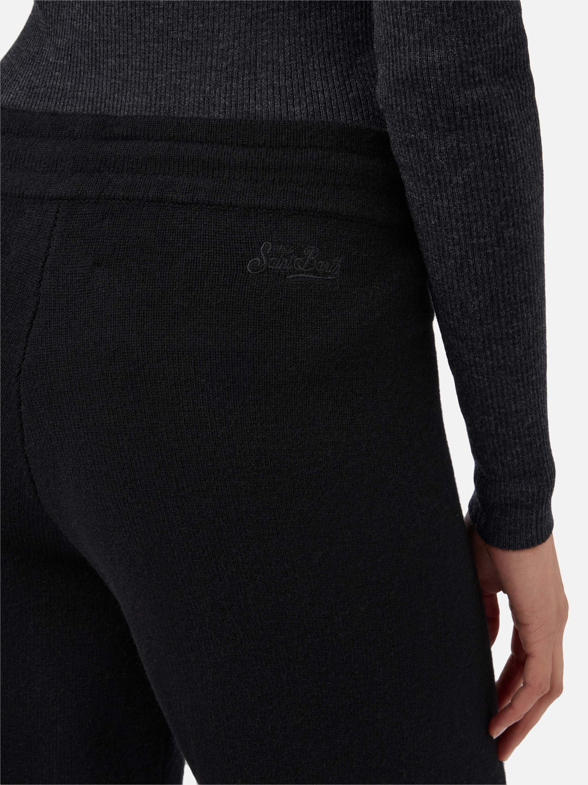 Cambon Palazzo Trousers Pure Wool Black High Waist With Drawstring Pant